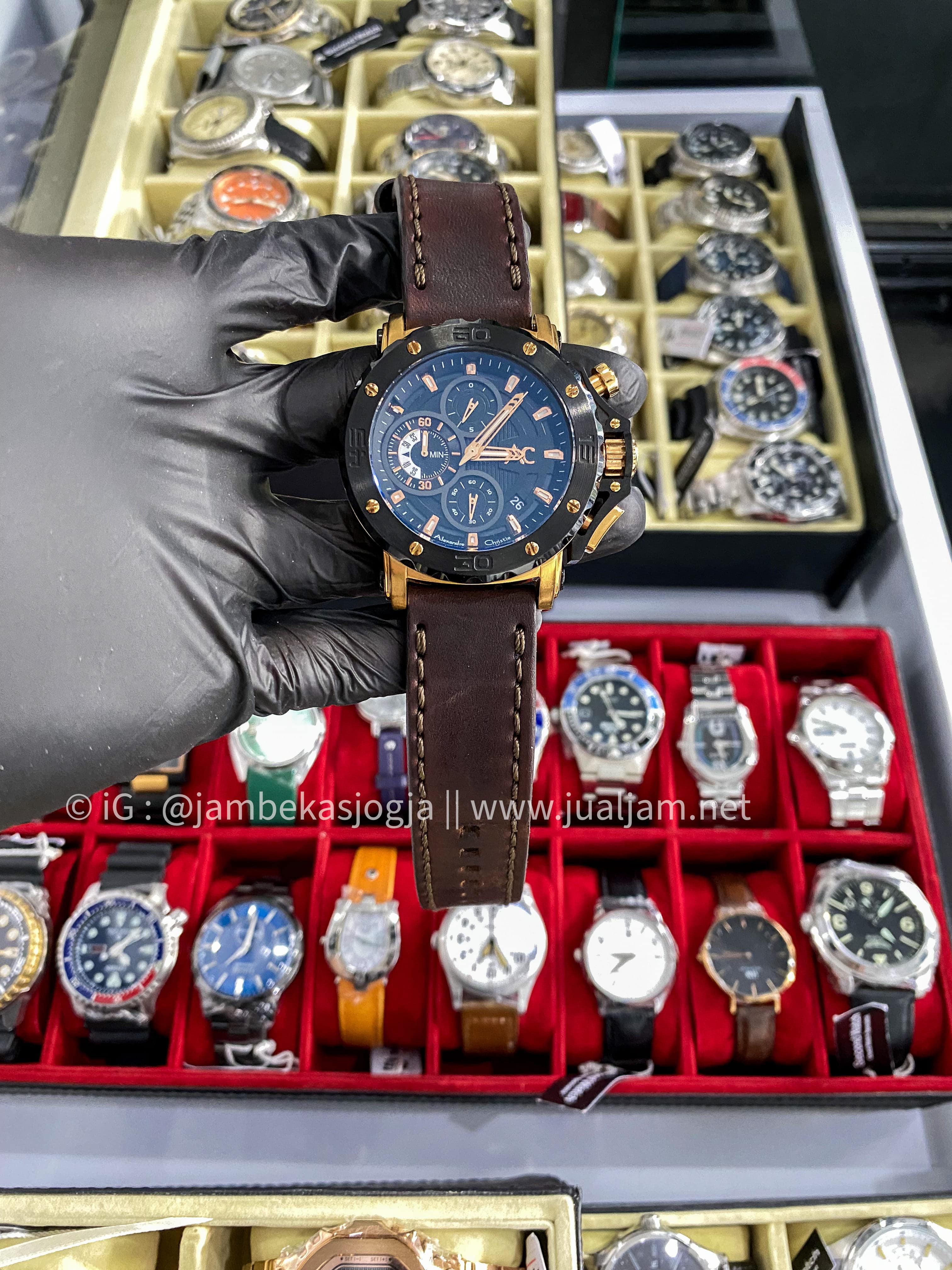 (SKU 34 ) Alexandre Christie AC 9205 MC BBRBA Black Dial Black Stainless Steel Strap