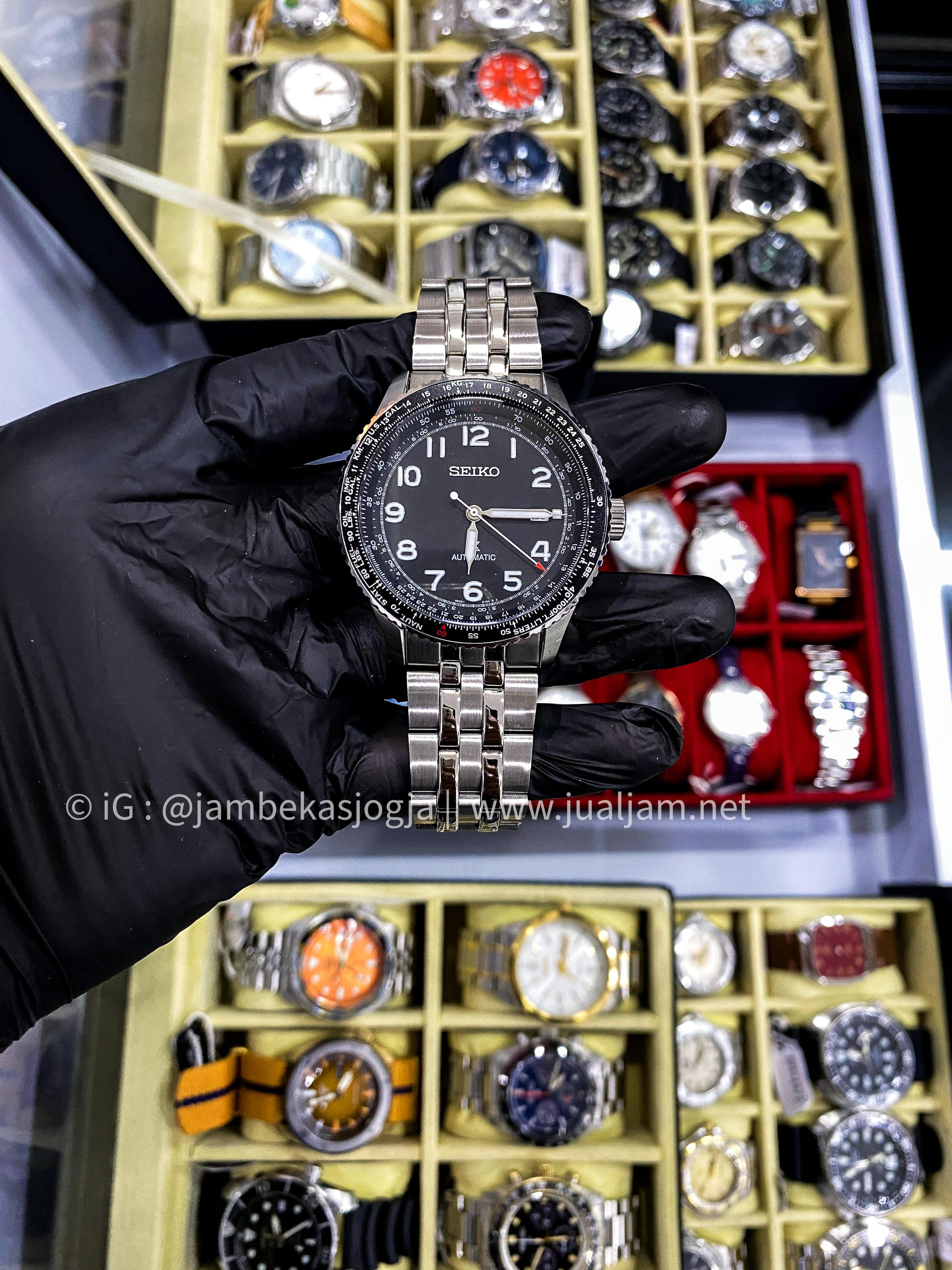 ( SKU 40) Seiko Prospex SRPB57K1 Sky Automatic Black Dial Stainless Steel Strap