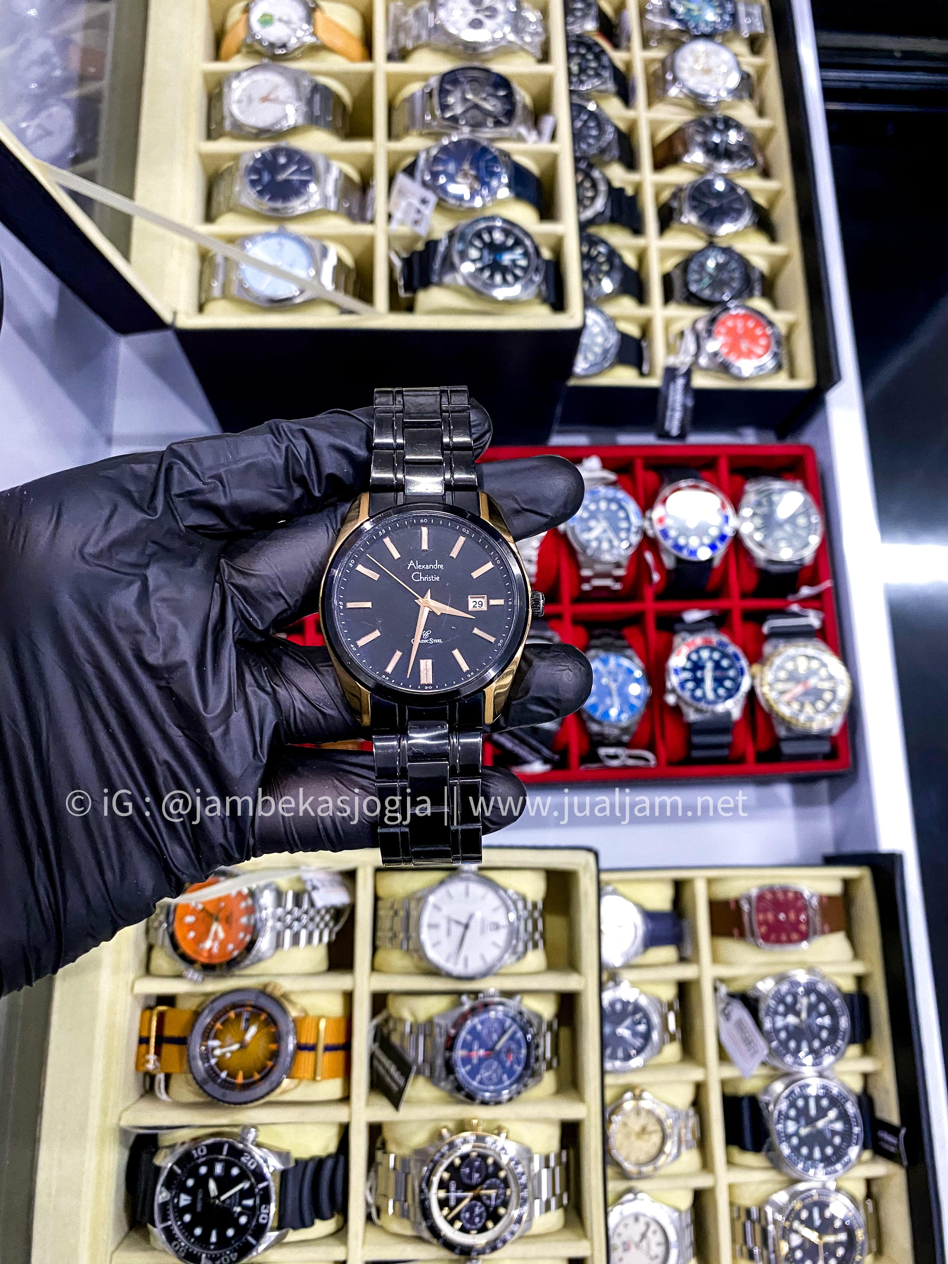 (SKU 38) Alexandre Christie Classic Steel AC 8514 MD BBRBA Black Dial Black Stainless Steel Strap