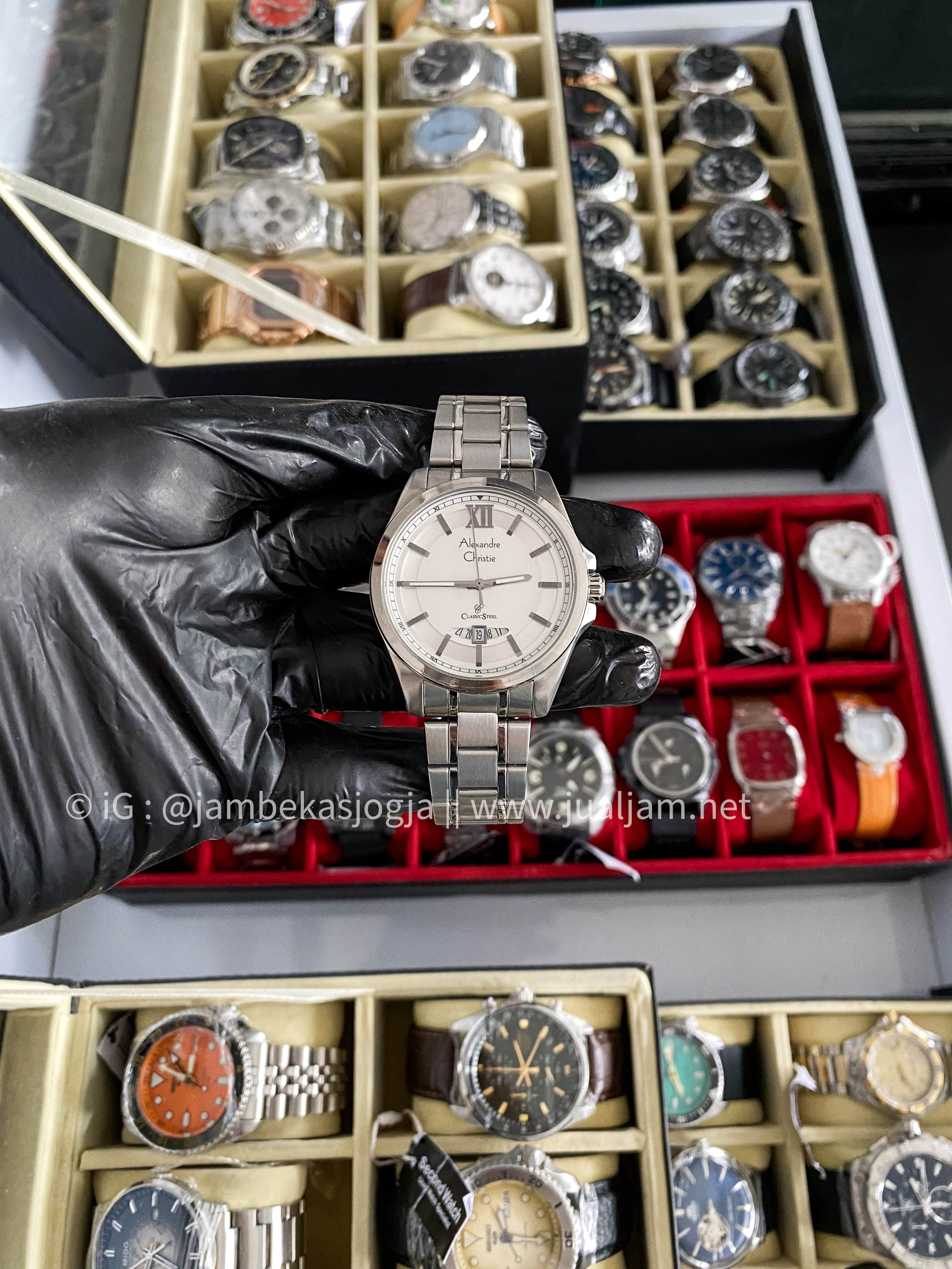 (SKU 77) Alexandre Christie Classic Steel AC 8659 MD BSSSL Men Silver Dial Stainless Steel Strap