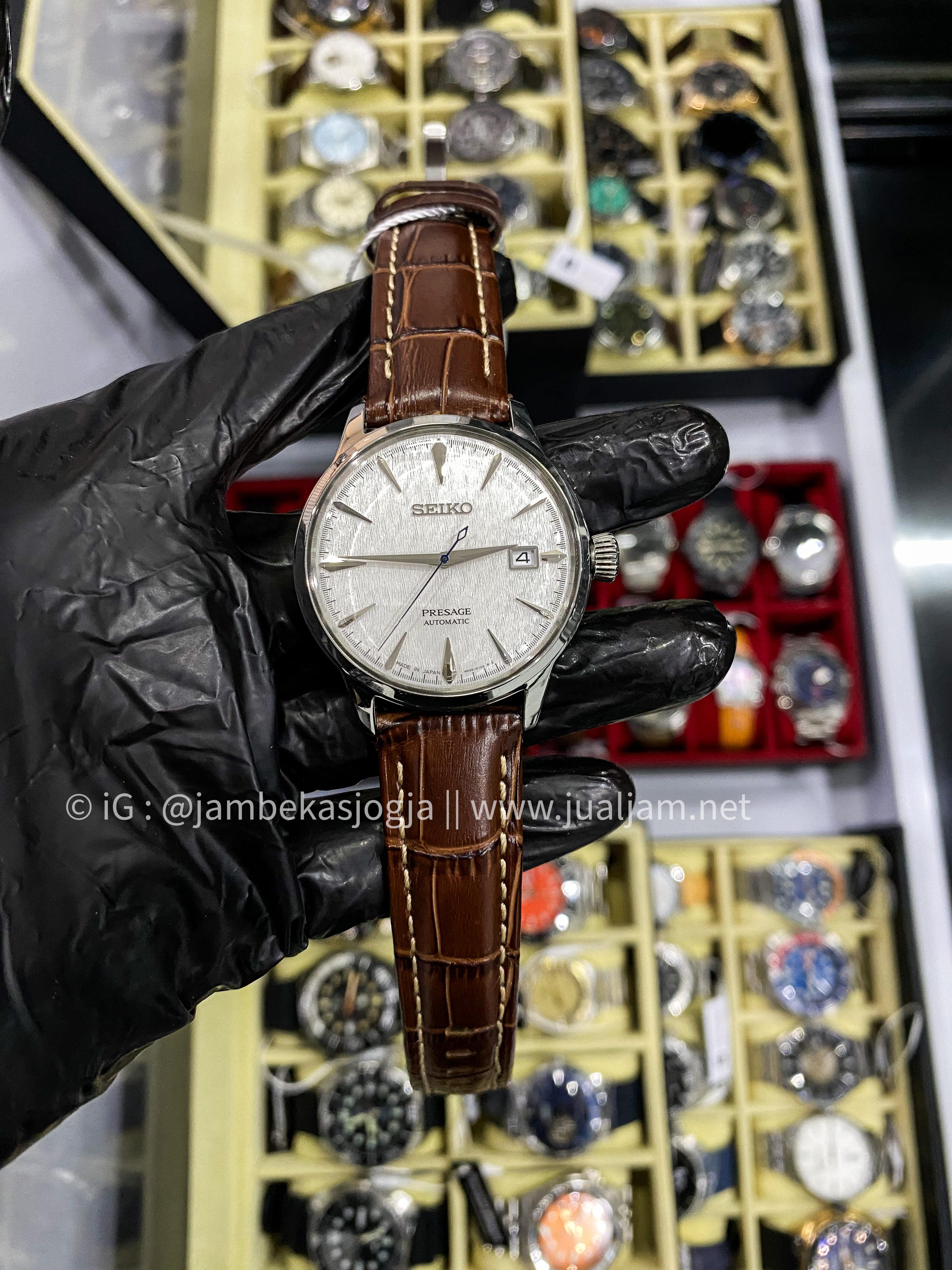 (SKU 170 ) Seiko Presage Limited Edition 2627/70000 Cocktail Time Sakura Fubuki SRPC03J1 White Dial Brown Leather Strap