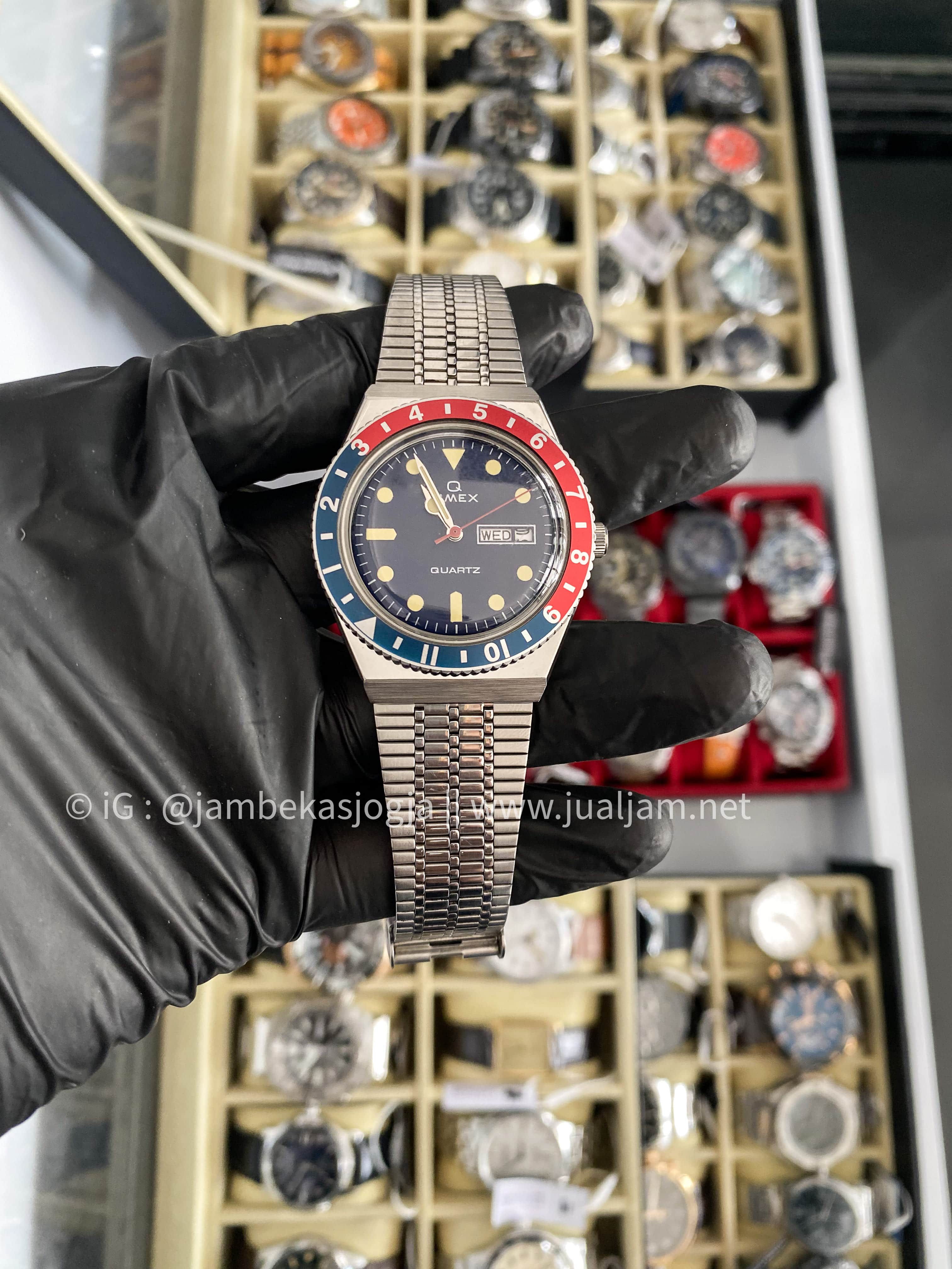 ( SKU 201 ) Timex Q Reissue TW2T80700 Pepsi Blue Dial Stainless Steel Strap