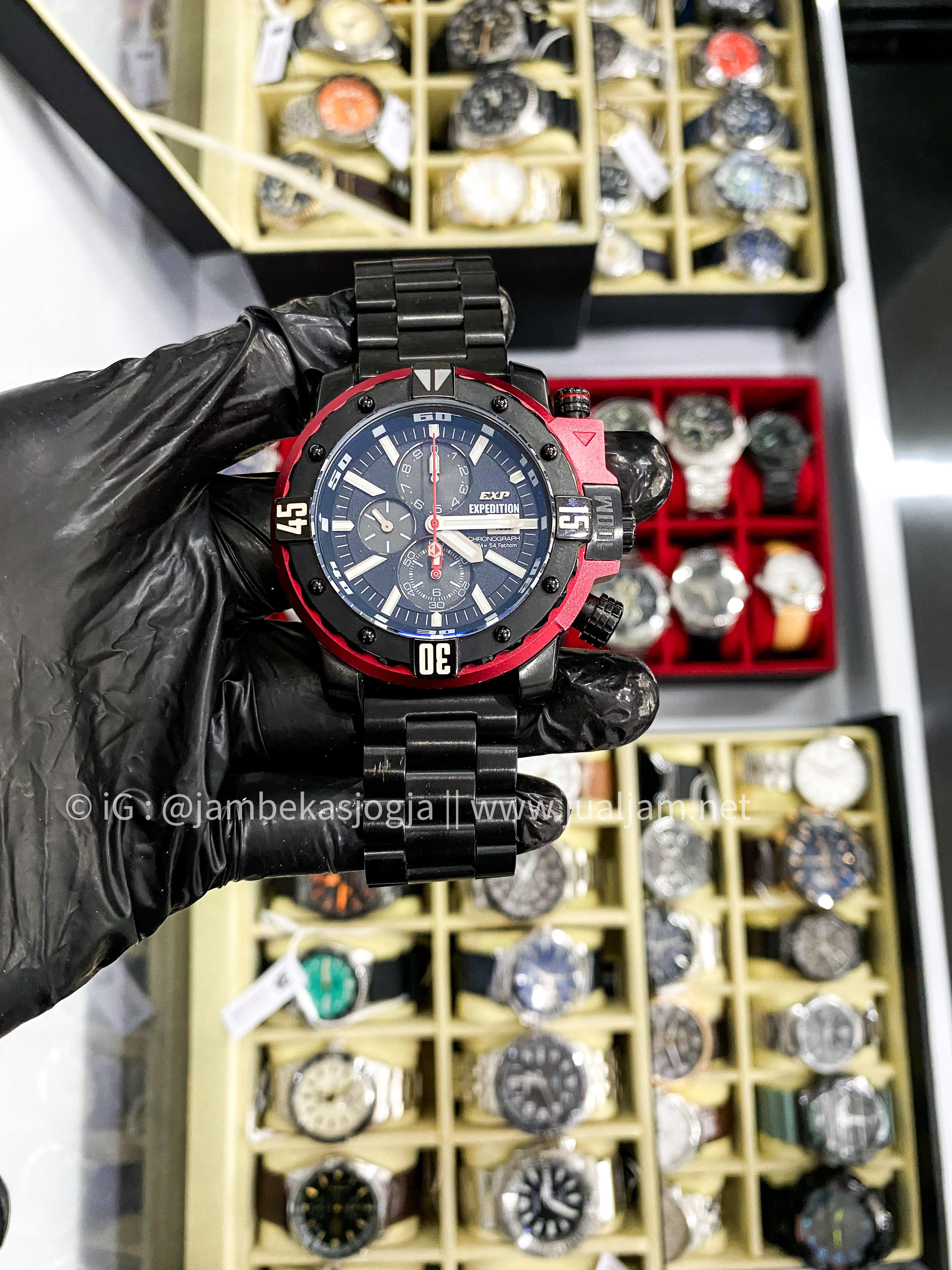 ( SKU 208 ) Expedition E 302 MC RIPBARE Chronograph Black Dial Red Rubber Strap