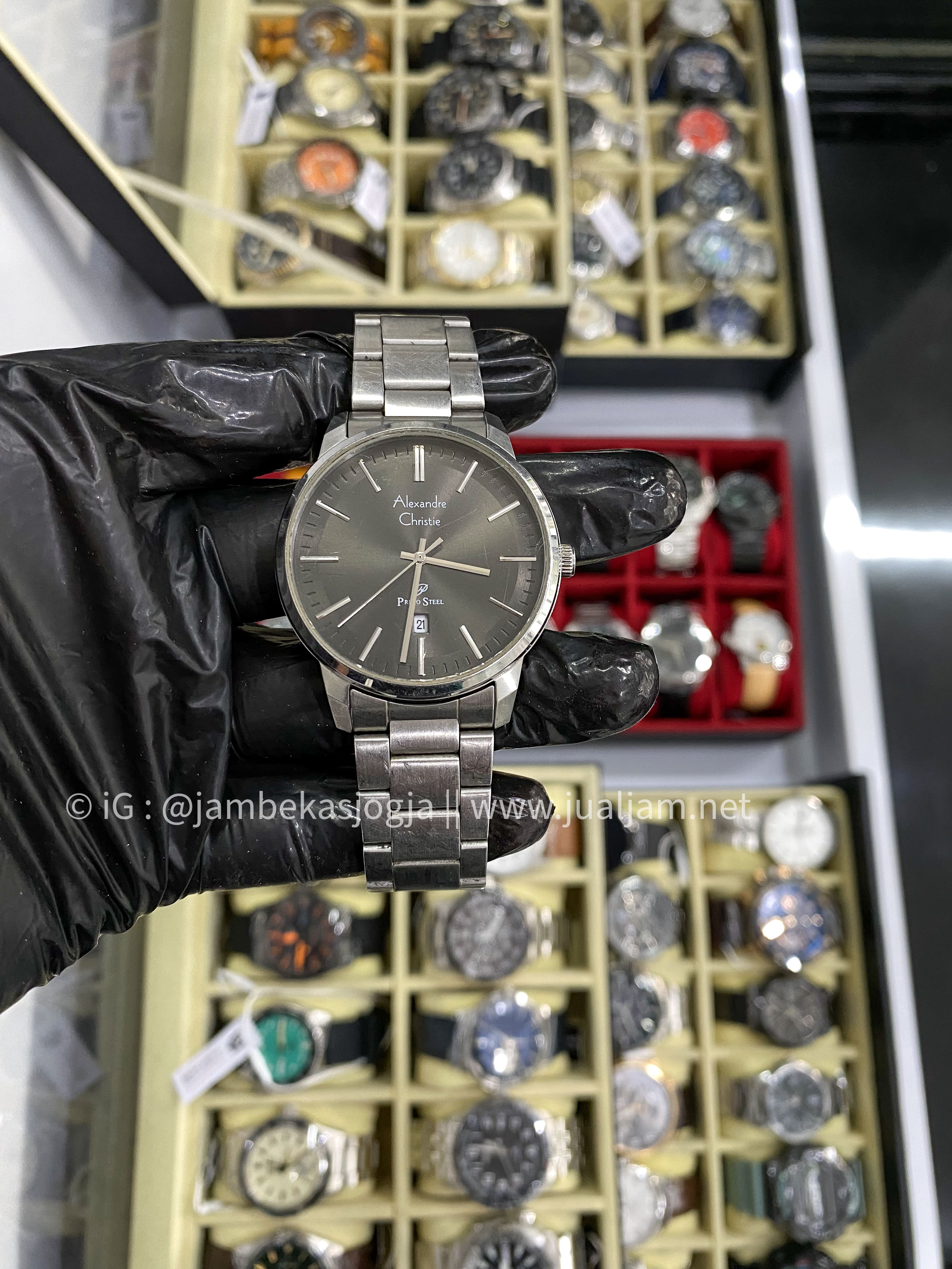 ( SKU 209) Alexandre Christie Primo Steel AC 1030 MD BSSSL Men Black Dial Stainless Steel Strap