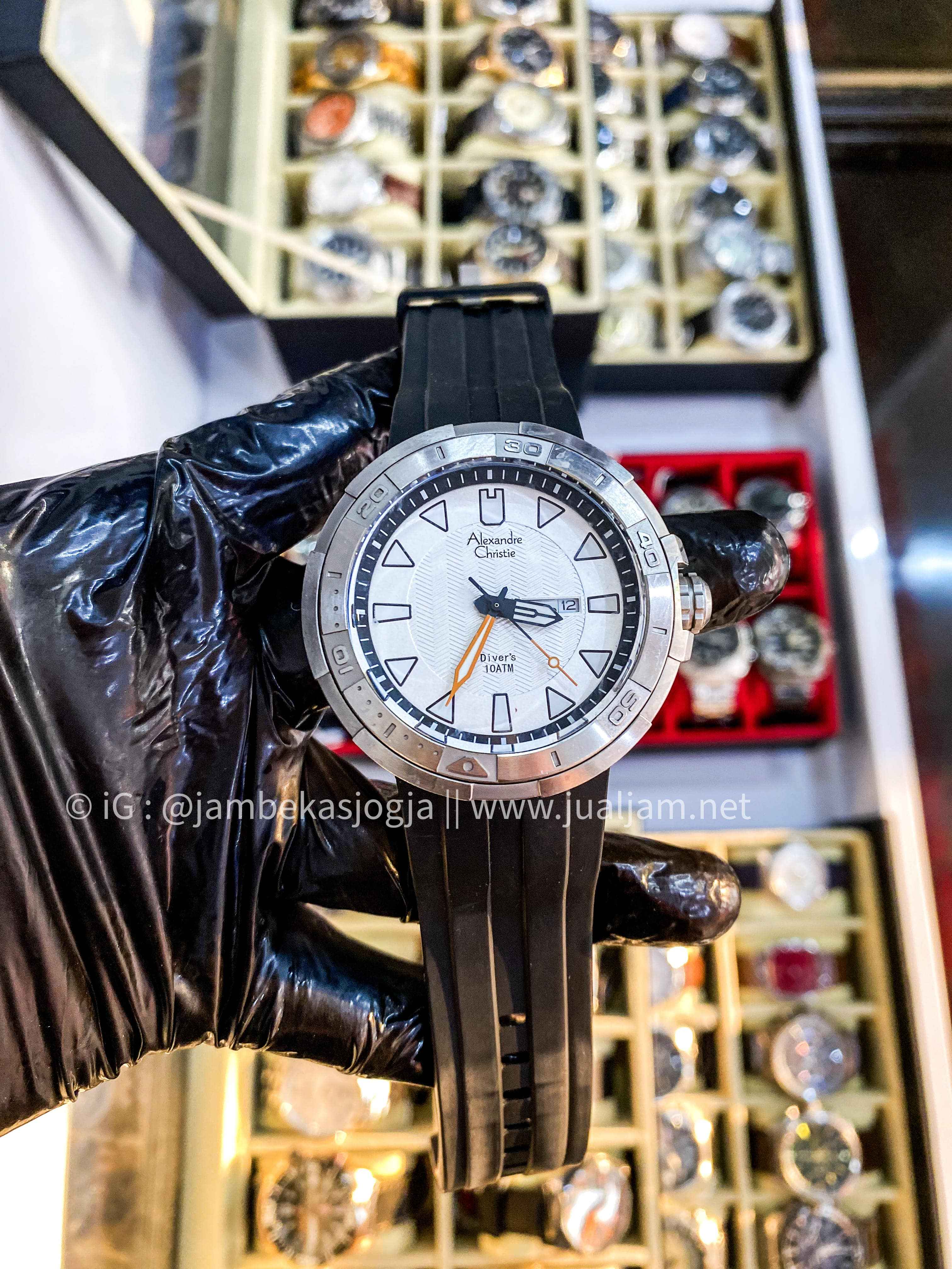 ( SKU 237 ) Alexandre Christie AC 6427 ME RSSSL Man Sport White Dial Black Rubber Strap