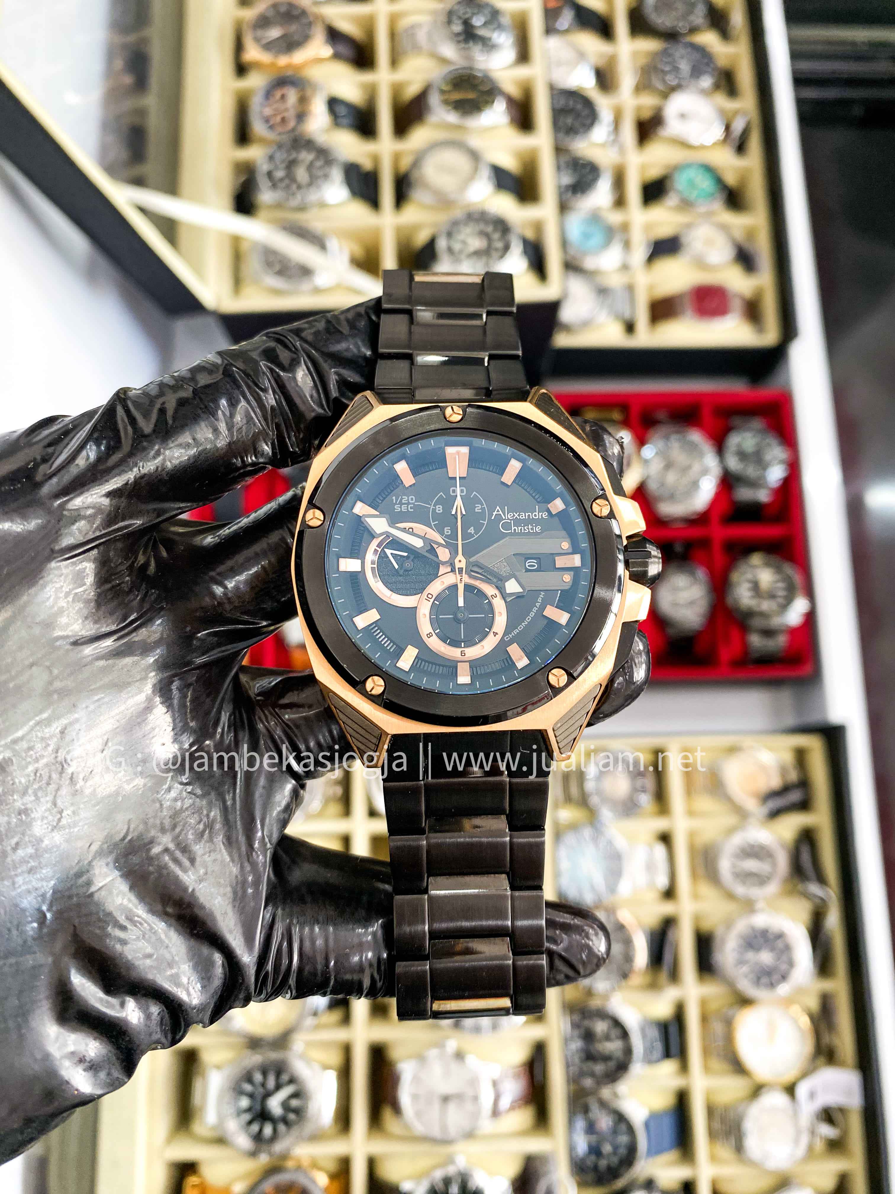 (SKU 283) Alexandre Christie Chronograph AC 6624 MC BBRBA Men Black Dial Black Stainless Steel Strap GARANSI RESMI MEI 2026