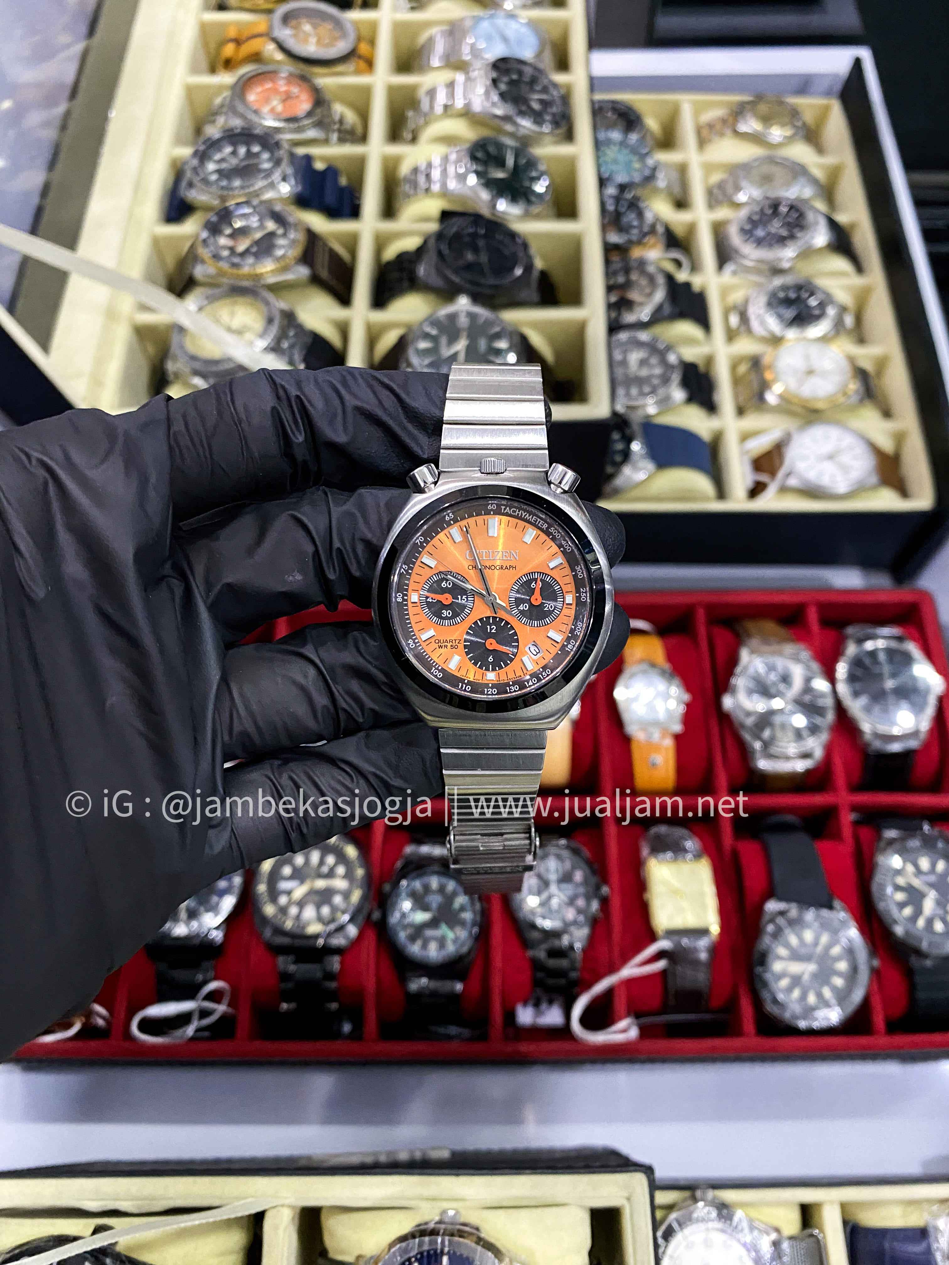 ( SKU 295 ) Citizen Chronograph AN3660-81X Tsuno Chrono Bullhead Orange Dial Stainless Steel Strap GARANSI RESMI JANUARI 2026