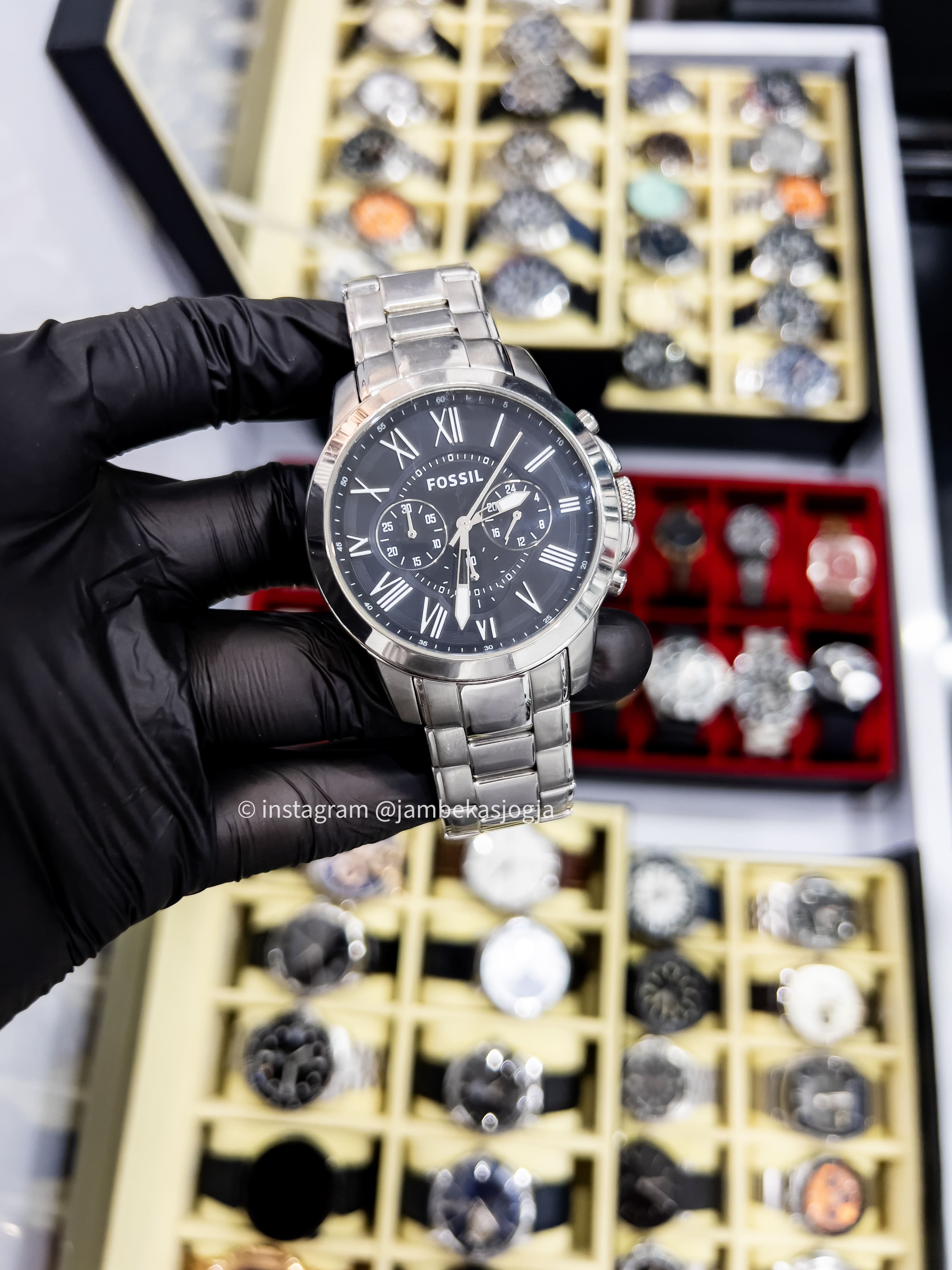 ( SKU 151) Fossil Grant FS4736 Chronograph Black Dial Stainless Steel Strap