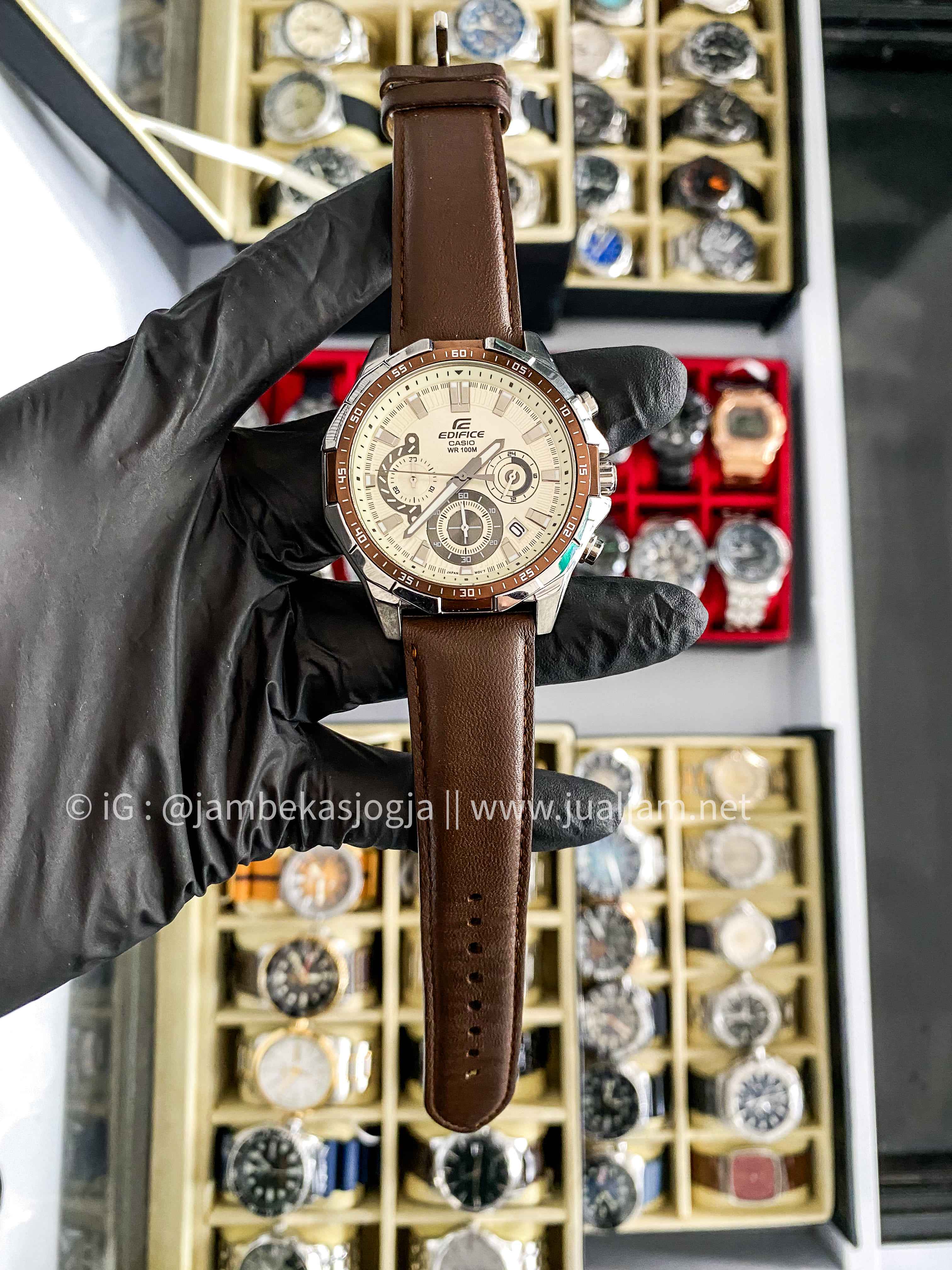 ( SKU 306 ) Casio Edifice EFR-554L-7AVUDF Chronograph Analog Dial Brown Leather Strap