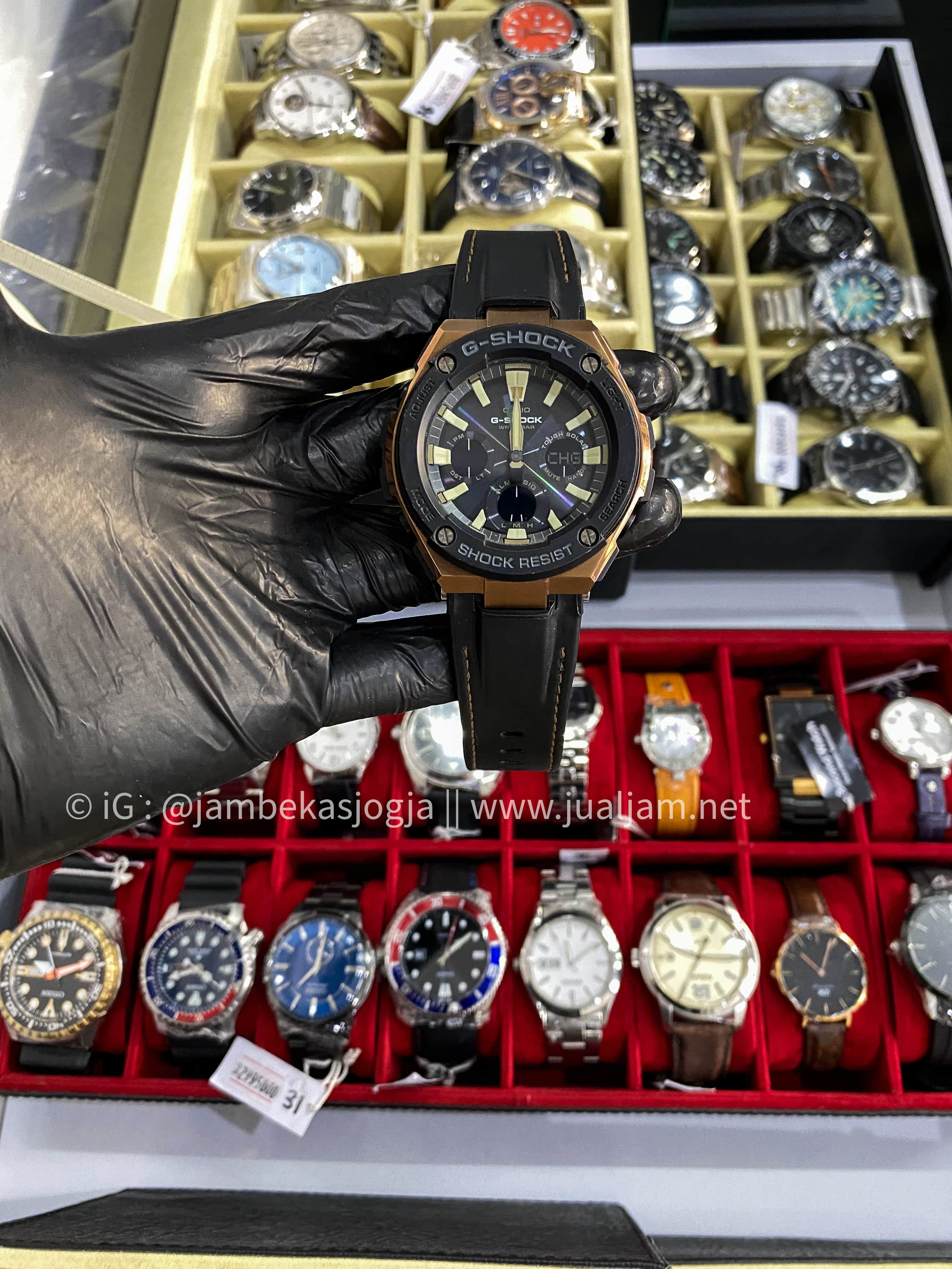 (SKU 87) Casio G-Shock GST-S120L-1ADR G-Steel Black Digital Analog Dial Black Tough Leather Strap