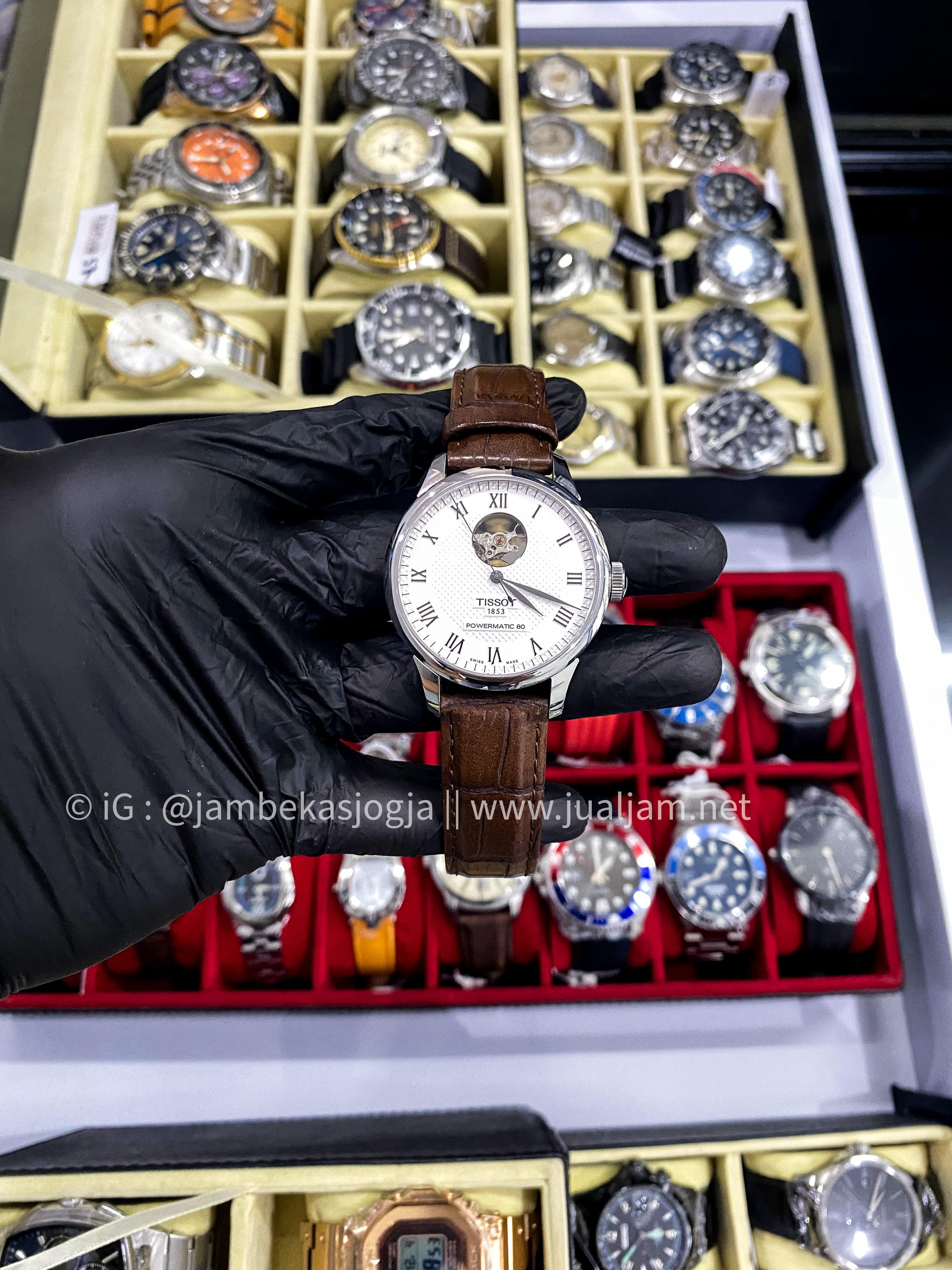 (SKU 26) TISSOT - Le Locle Powermatic 80 Open-heart | T006.407.16.033.01 Leather brown strap White Dial