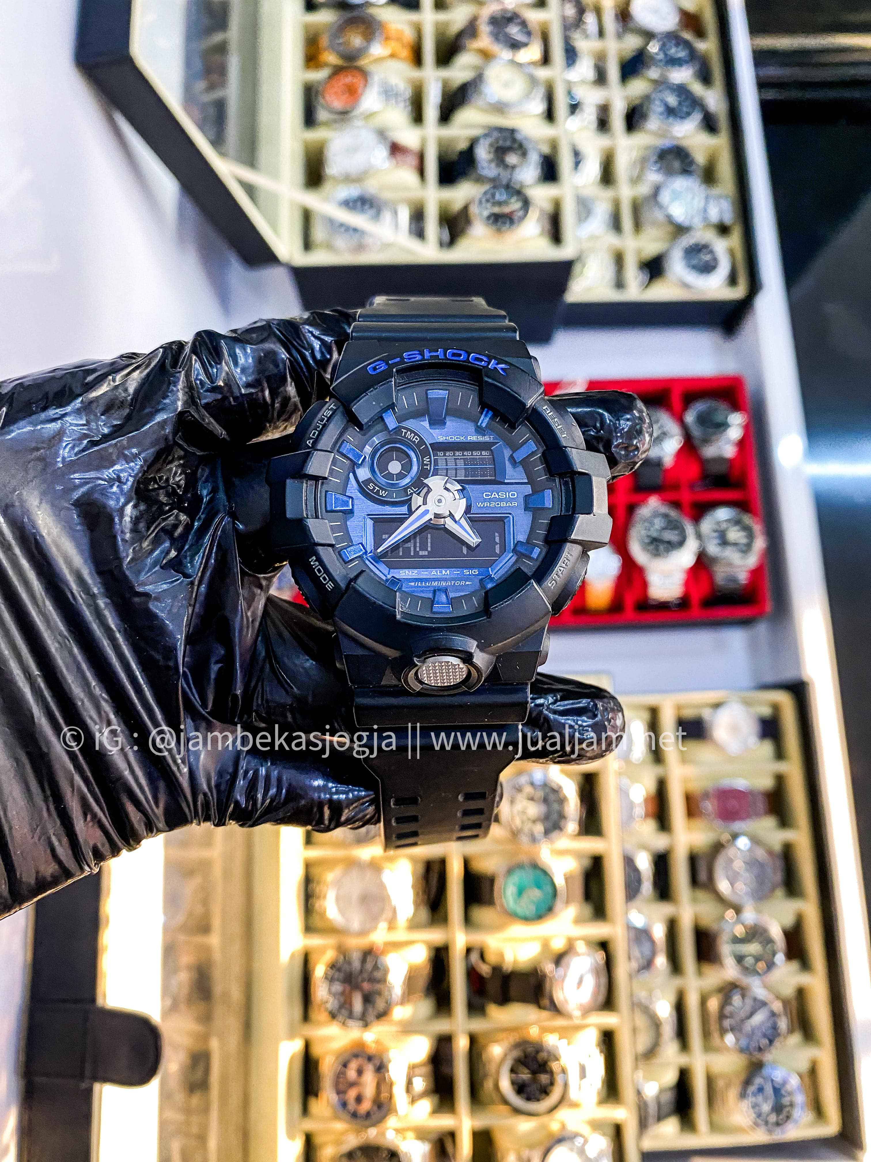 (SKU 337) Casio G-Shock GA-710-1A2JF Men Blue Digital Analog Dial Black Resin Band (JDM)