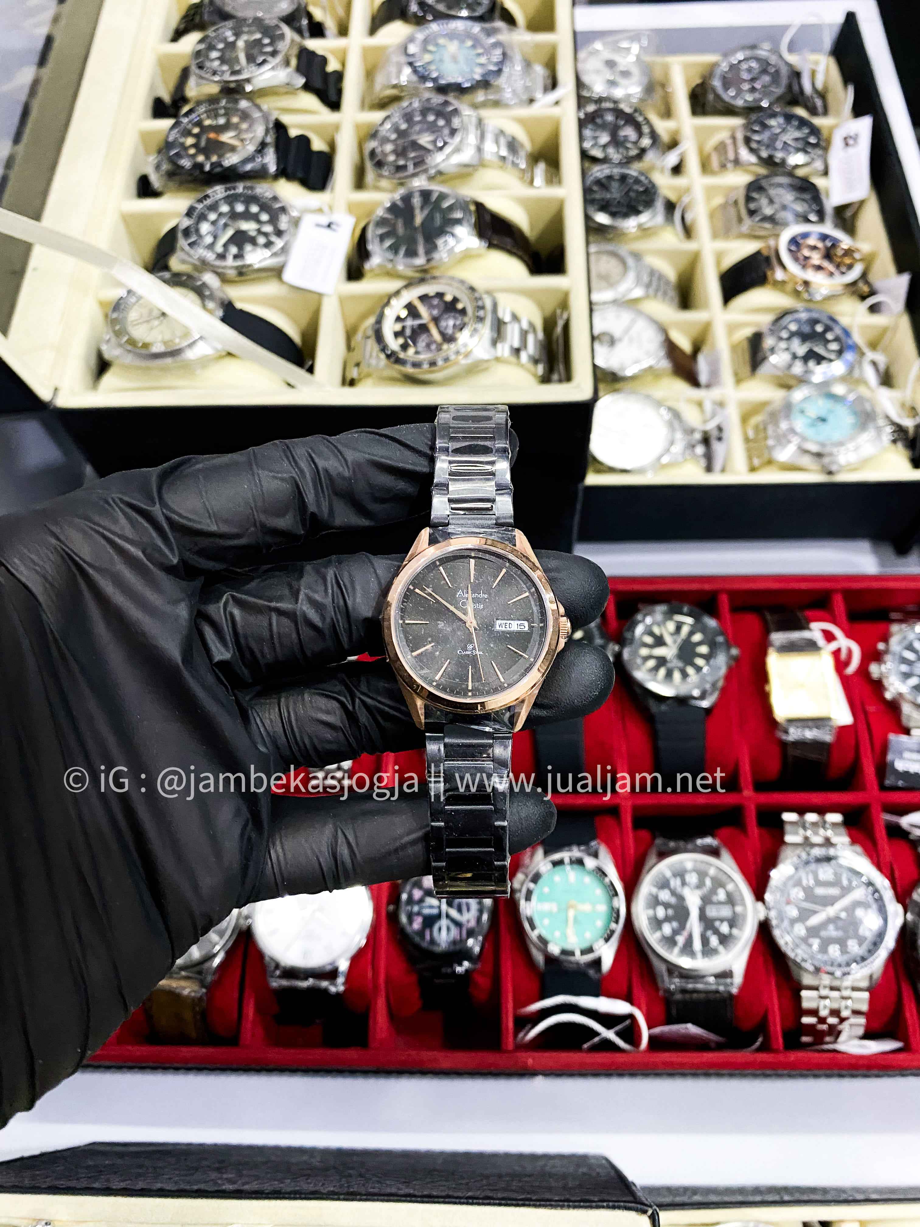 (SKU 350) Alexandre Christie AC 8592 LE BBRBA Ladies Black Dial Black Stainless Strap