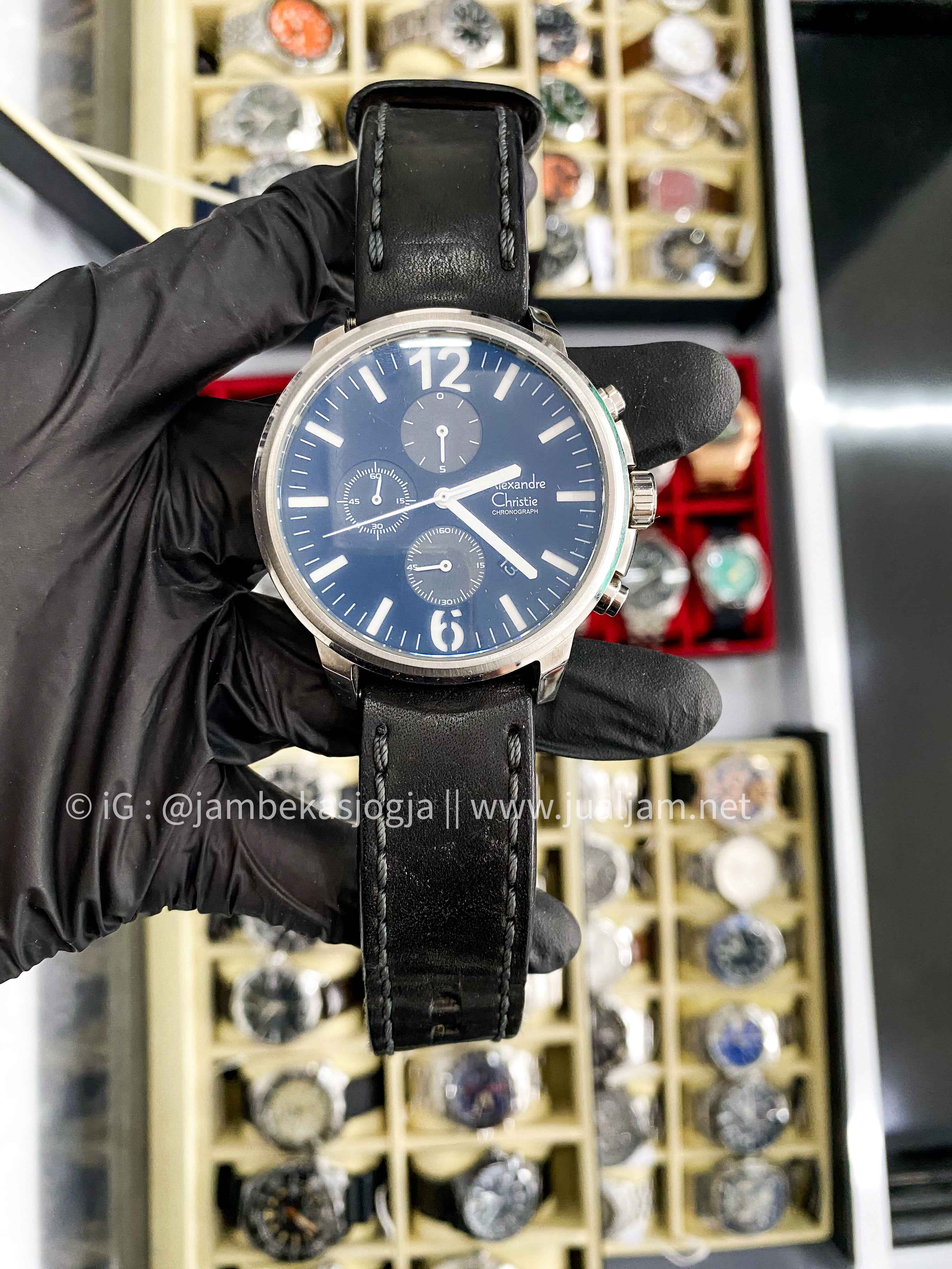 (SKU 363) Alexandre Christie AC 6267 MC LEPBA Men Black Dial Black Leather Strap