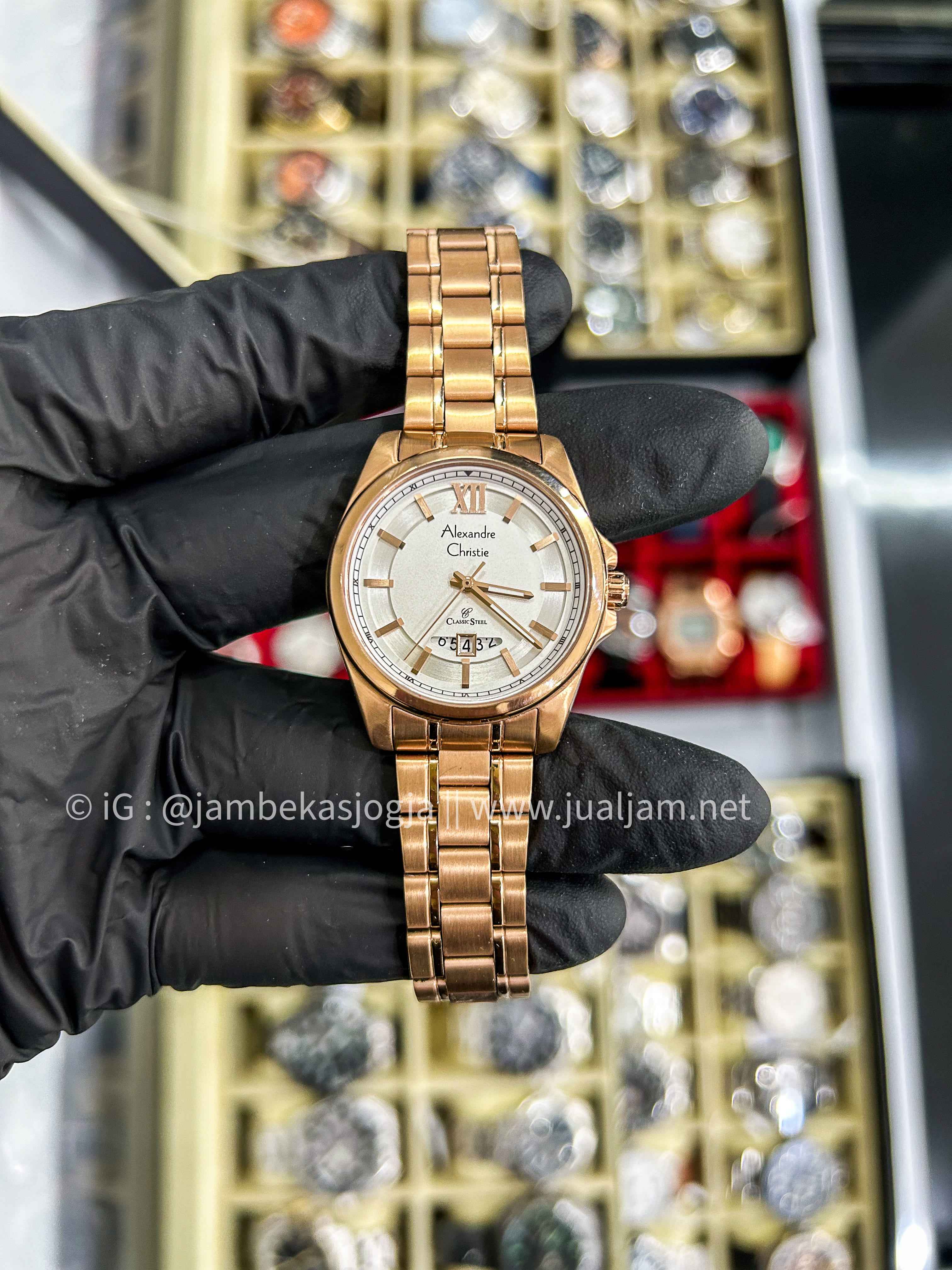 Alexandre Christie Classic Steel AC 8659 LD BRGLN Ladies Rose Gold Dial Rose Gold St  Strap (TITIP JUAL)