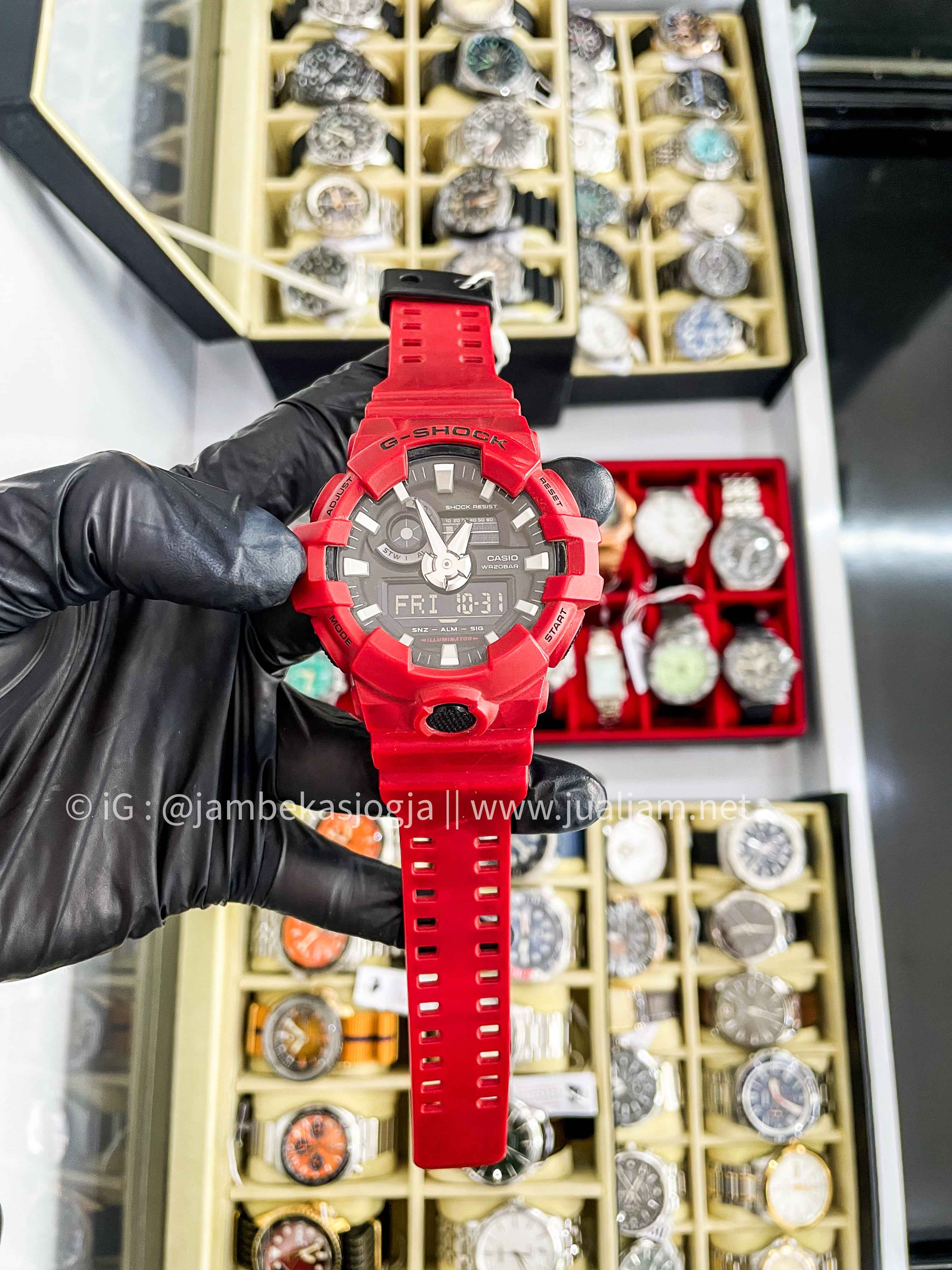 (SKU 386) Casio G-Shock GA-700-4ADR Men Digital Analog Dial Red Resin Band