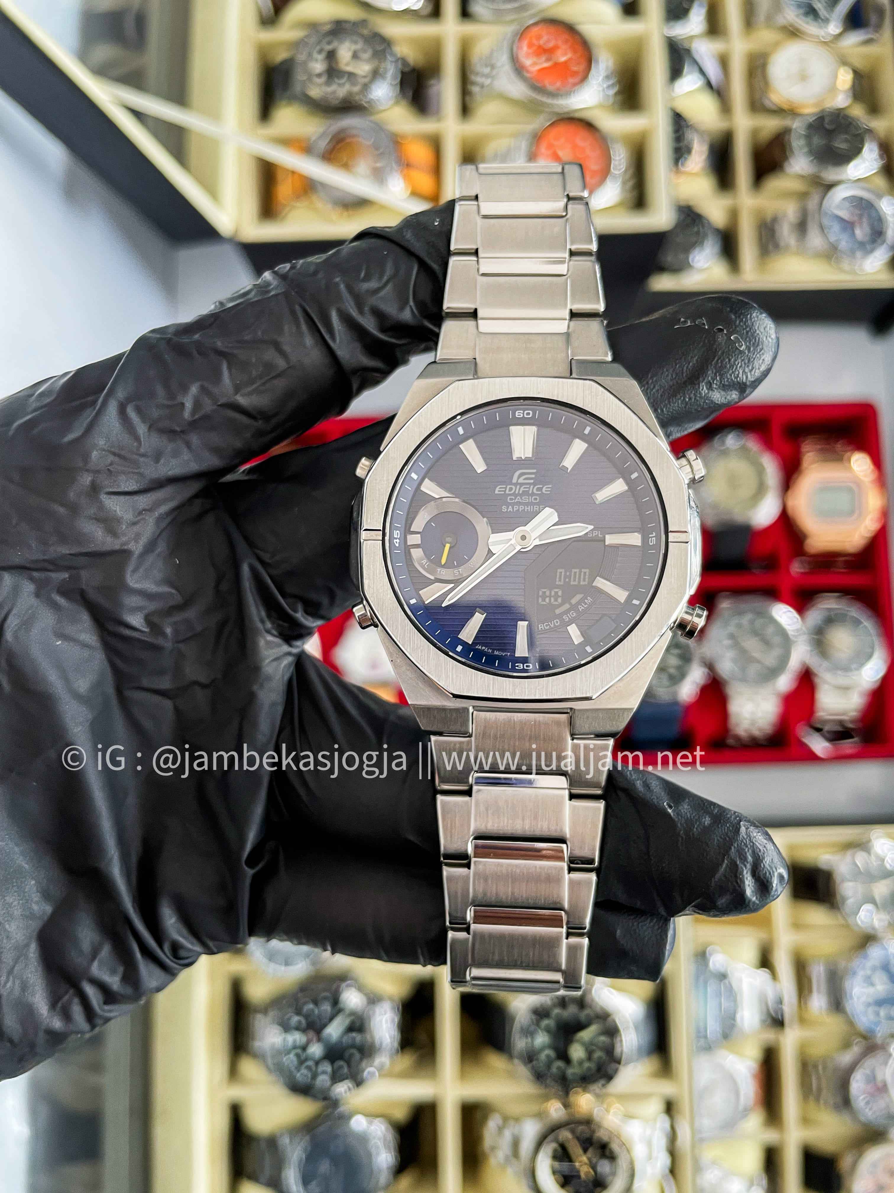 Casio Edifice Jam Tangan Pria - Silver Navy - Stainless Steel - ECB-S10D-2ADF ( TITIP JUAL )