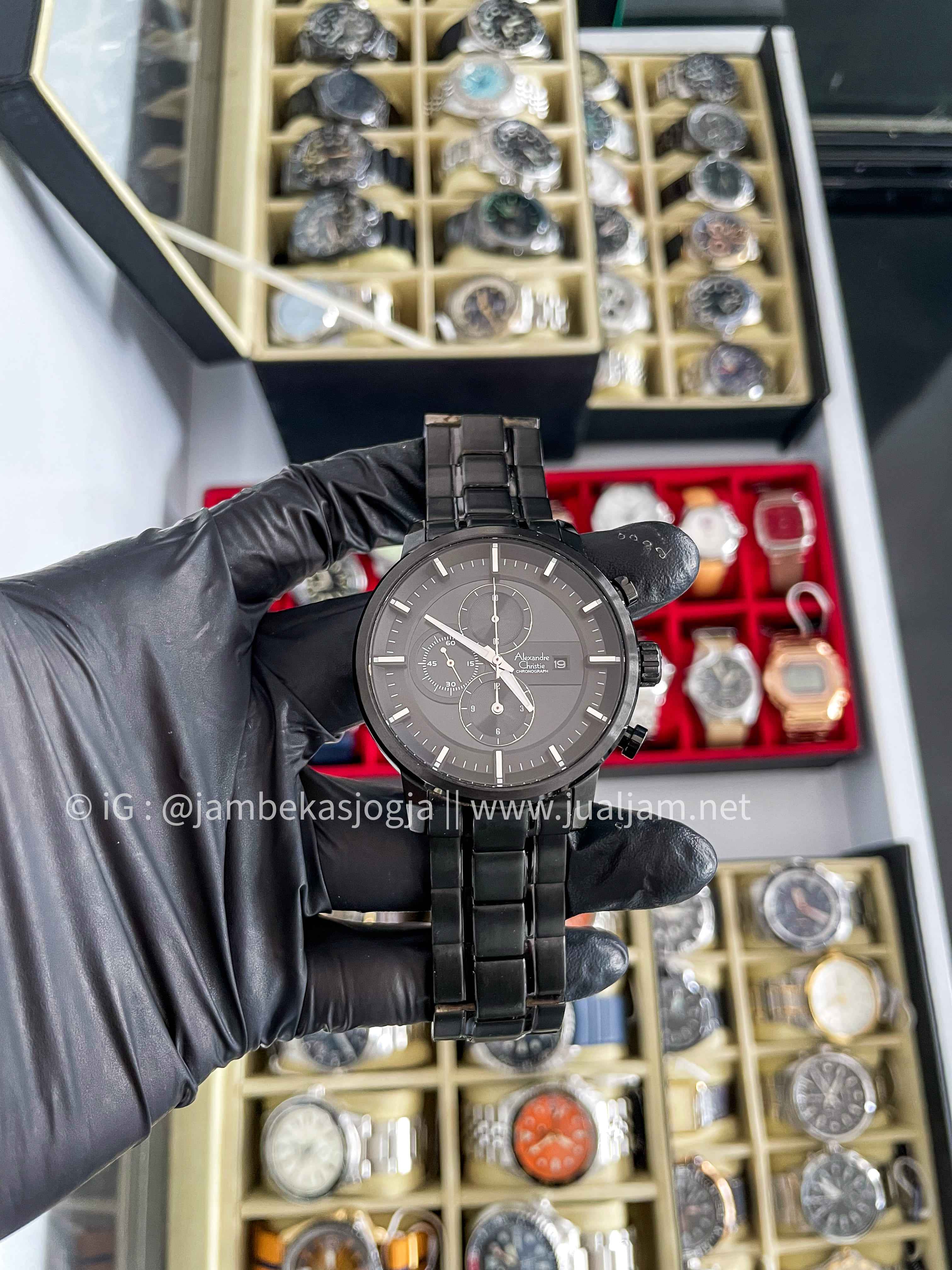 (SKU 396) Alexandre Christie Chronograph AC 6323 MC BIPBA Man Sport Black Dial Stainless Strap