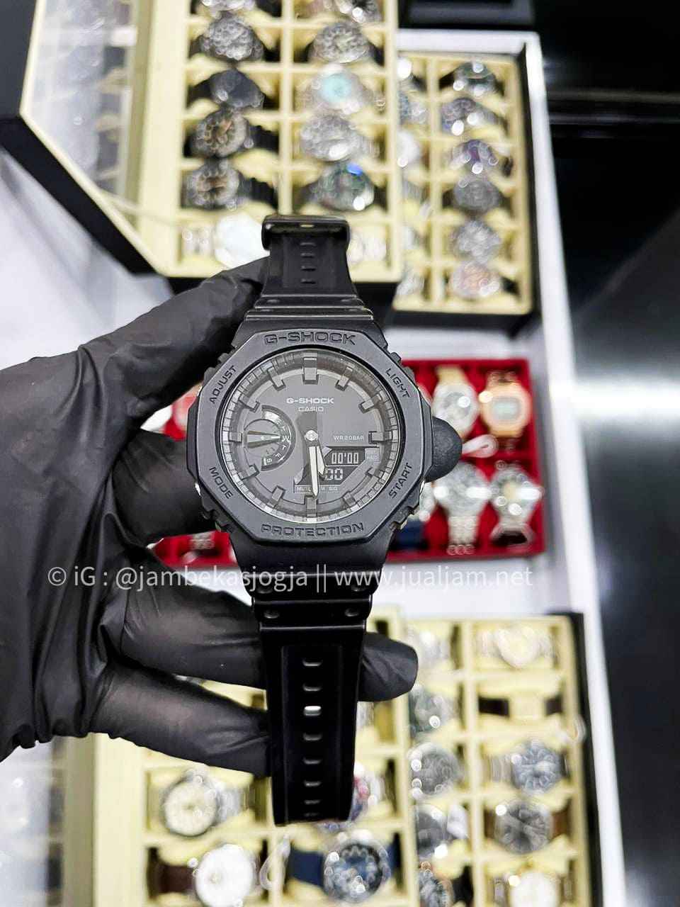 (SKU 412) Casio G-Shock GA-2100-1A1DR CasiOak All Black Men Digital Analog Dial Black Resin Band