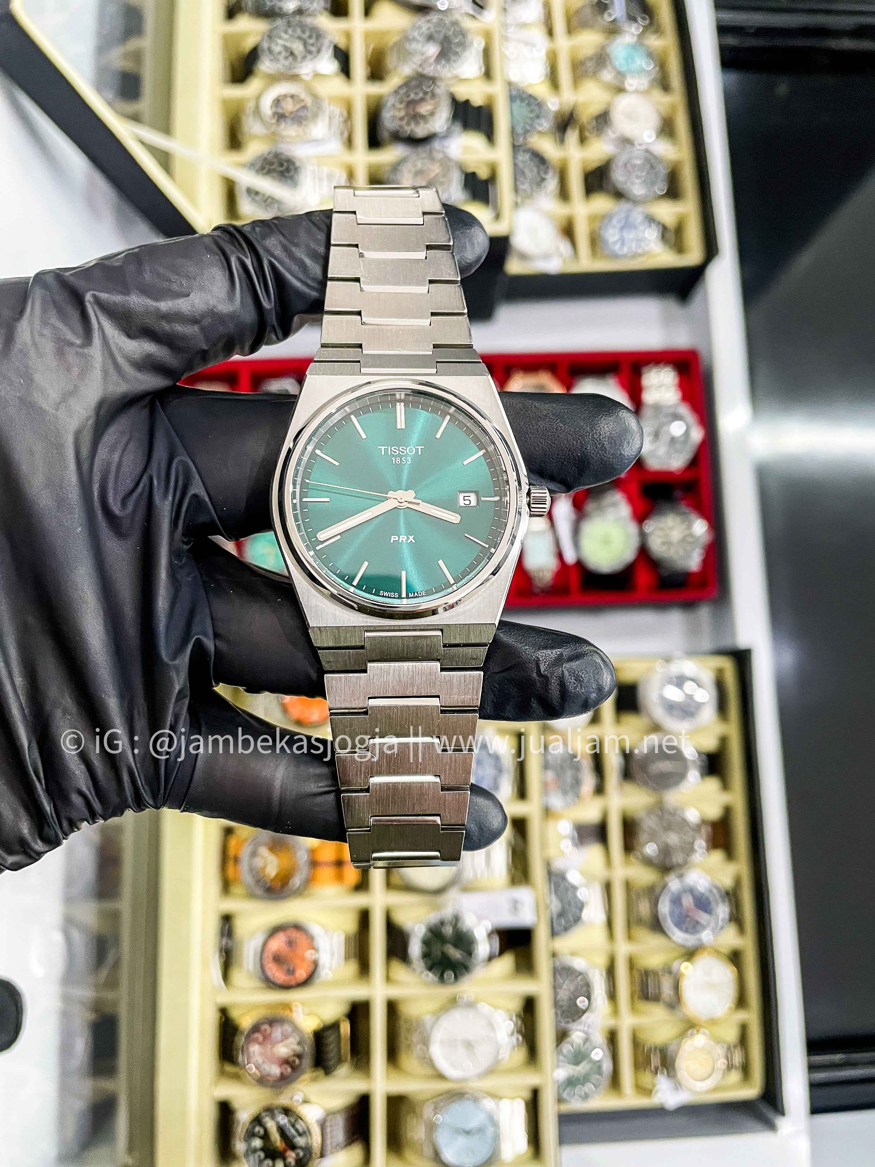 (SKU 415 ) Tissot PRX 40mm T-Classic T137.410.11.091.00 Green Dial Stainless Steel Strap