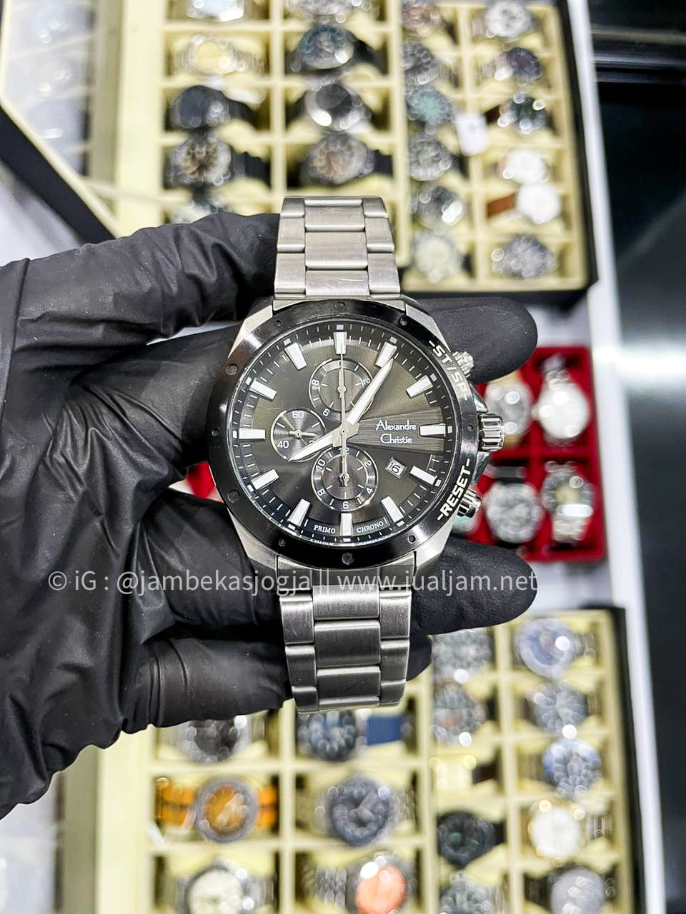 (SKU 423) Alexandre Christie Chronograph AC 6669 MC BTBBA Men Black Dial Stainless Steel Strap