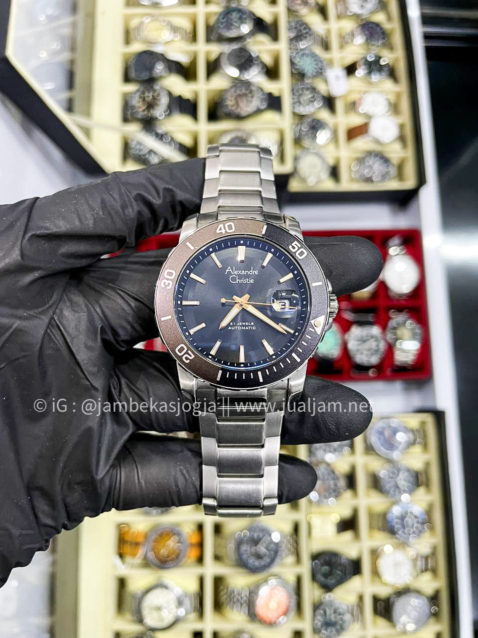 (SKU 426) Alexandre Christie AC 6141 MA BSSBARG Men Automatic Black Dial Stainless Steel Strap