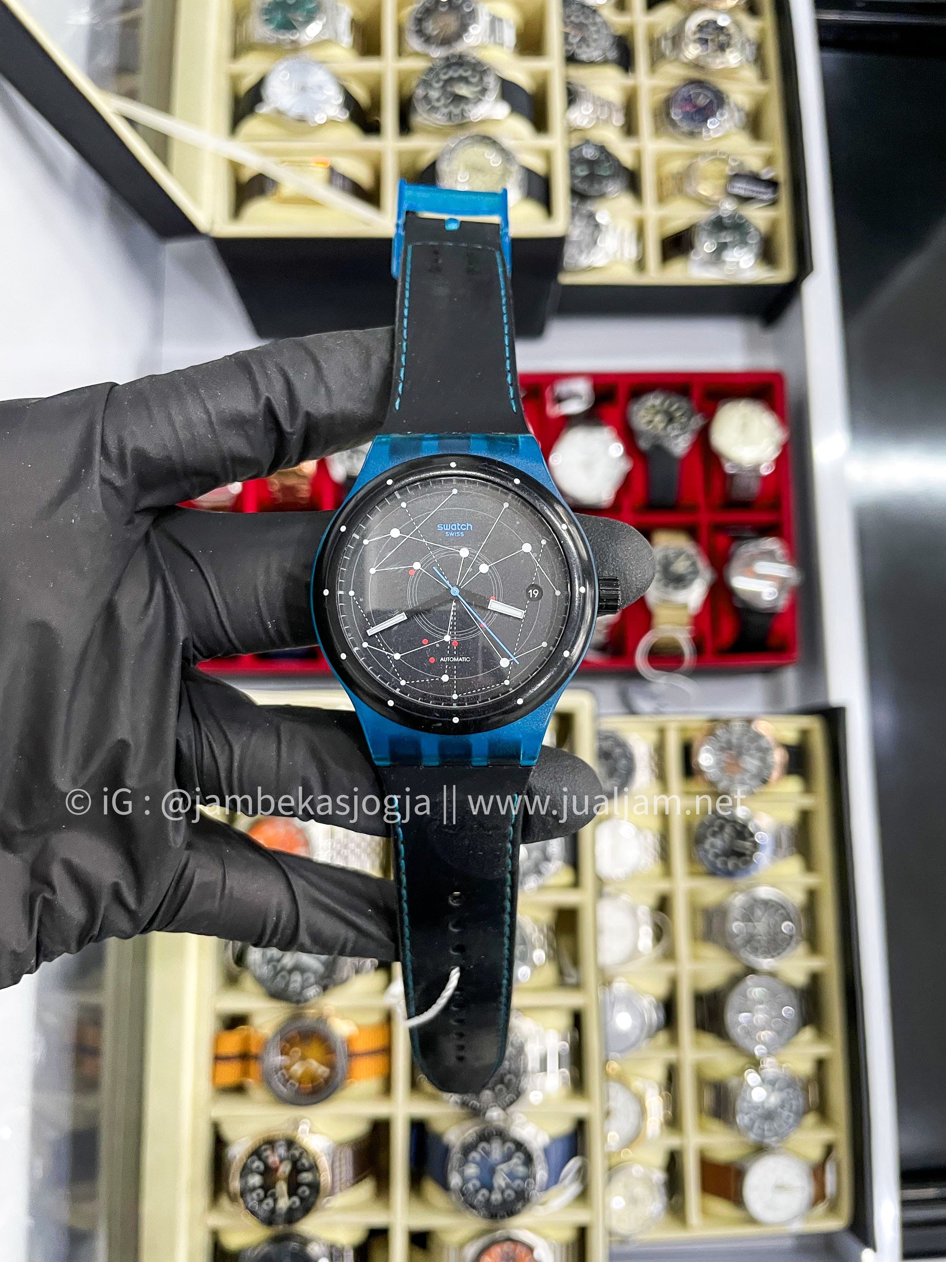 (SKU 442) Swatch Sistem51 SUTS401 Automatic Sistem Blue Black Dial Black Rubber Strap