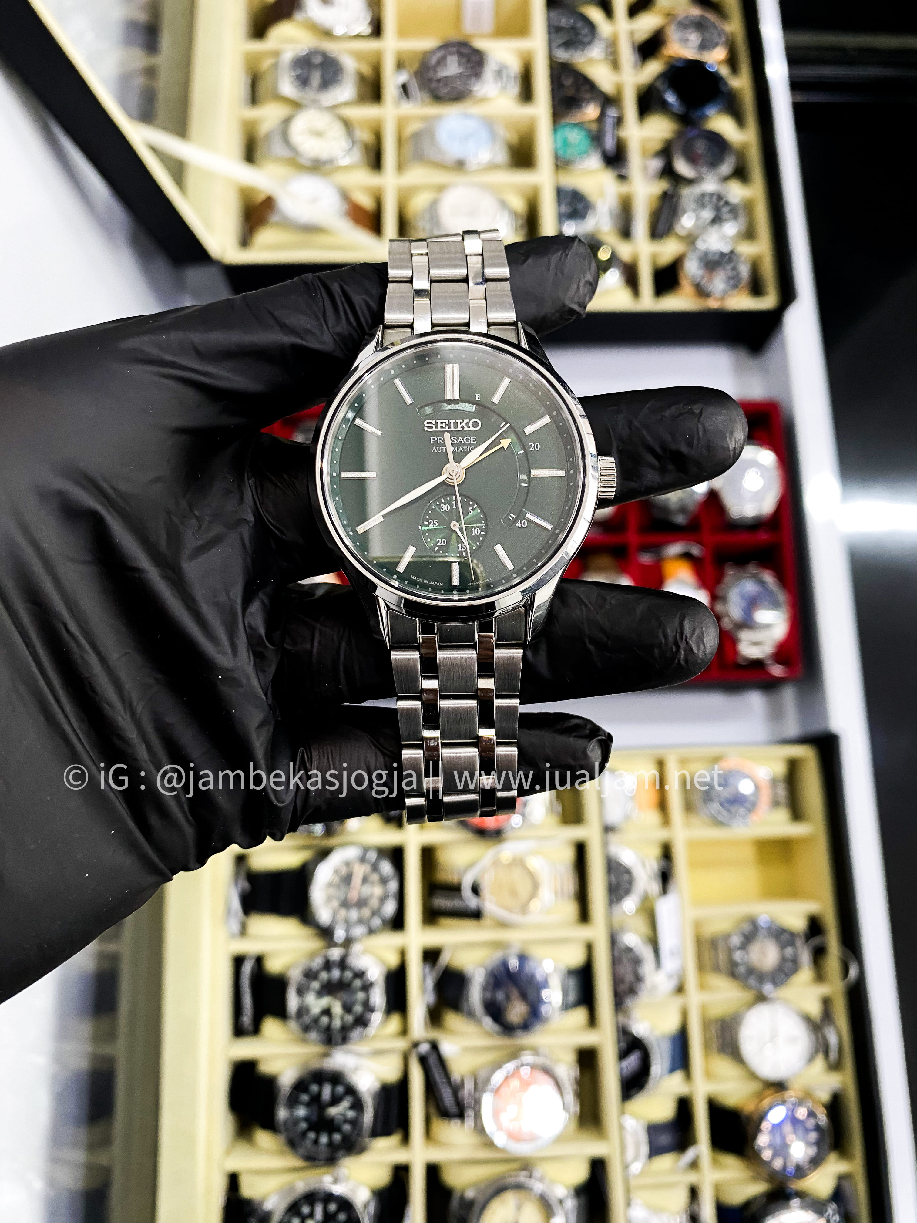 ( SKU 198) Seiko Presage SSA397J1 Zen Garden Automatic Green Dial Stainless Steel Strap