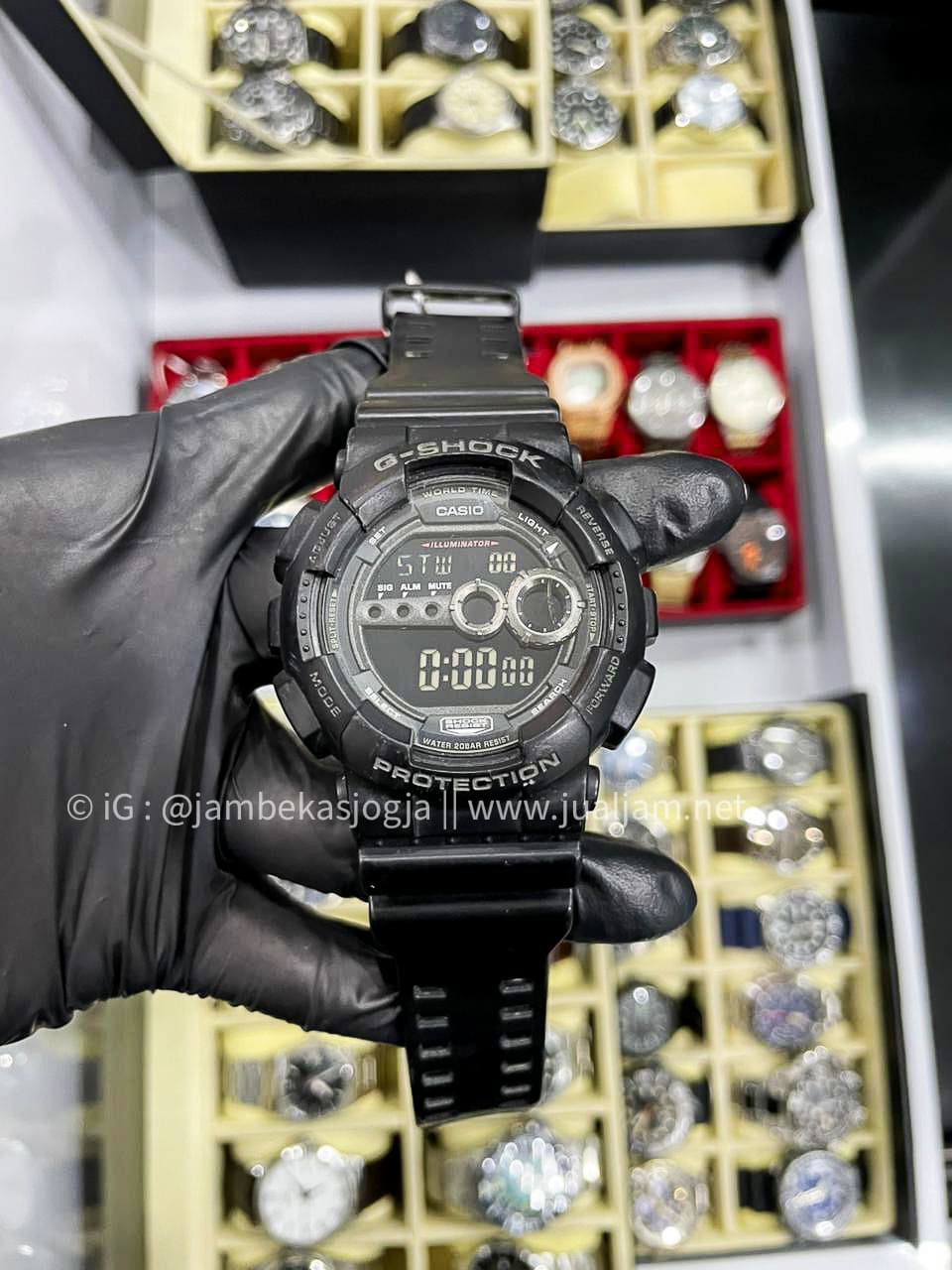 (SKU 461) Casio G-Shock GD-100-1BDR Men Blackout Black Digital Dial Black Resin Band