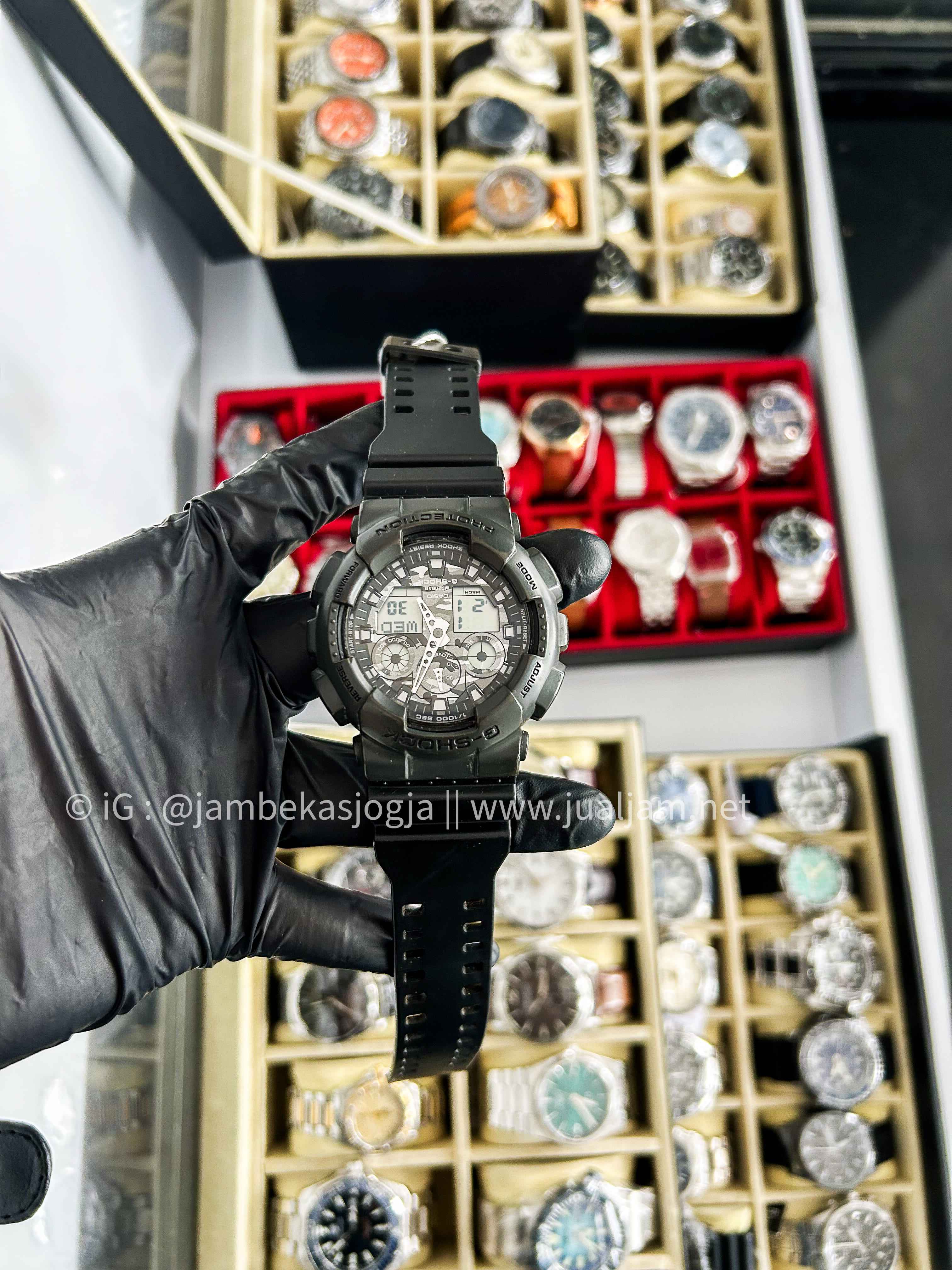 (SKU 483) Casio G-Shock GA-100CF-1ADR G-Classic Camouflage Digital Analog Dial Black Resin Band