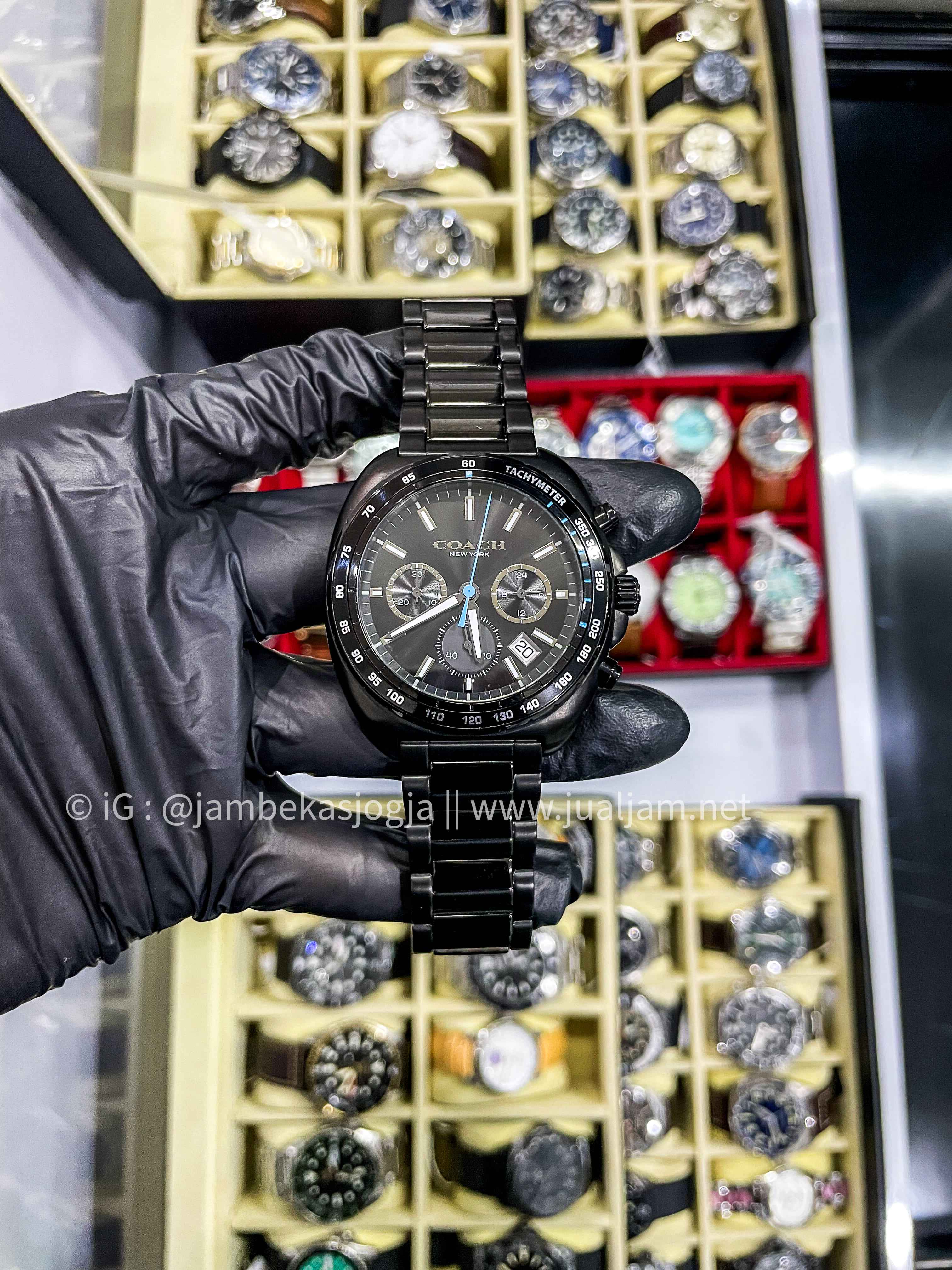 COACH Charter Chronograph Men's Watch 14602705 black Stainlees Strap black dial ( TITIP JUAL)