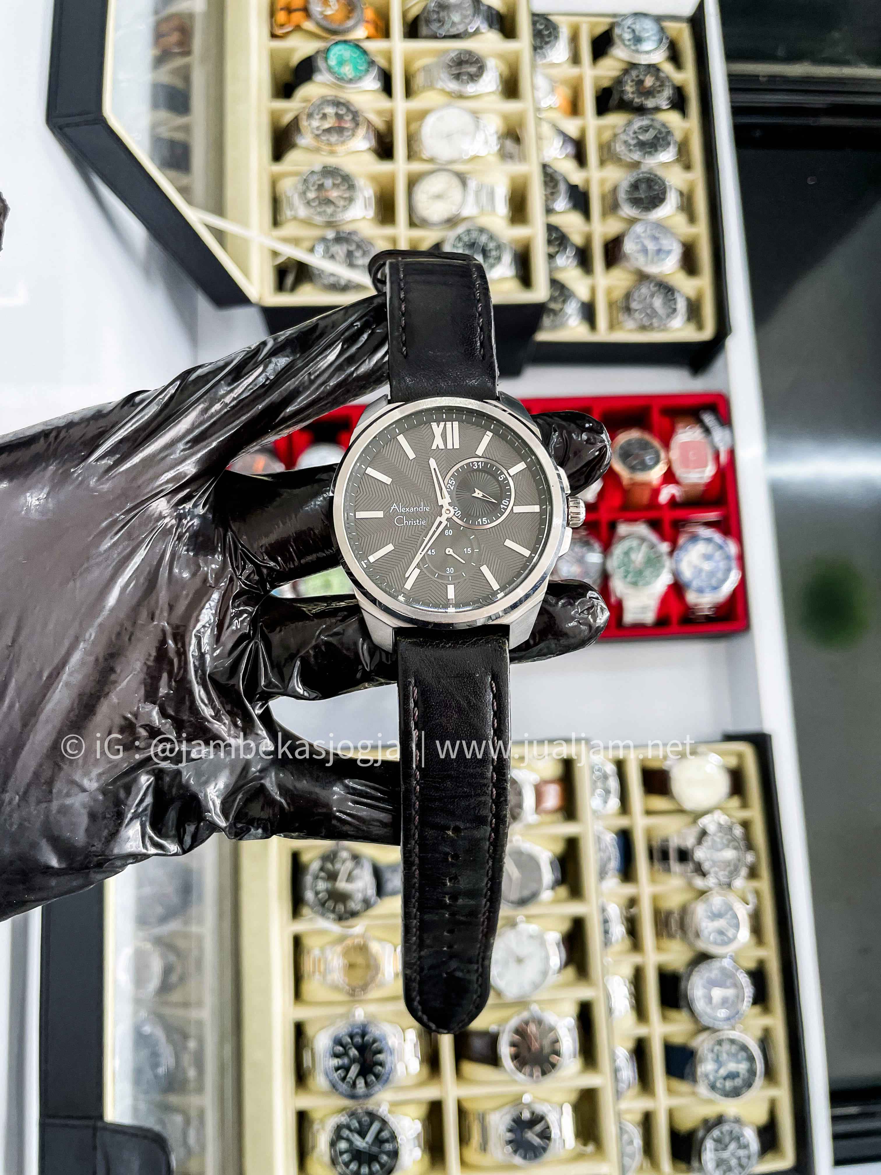 (SKU 507) Alexandre Christie AC 6406 MF LSSBA Man Sport Black Dial Black Leather Strap