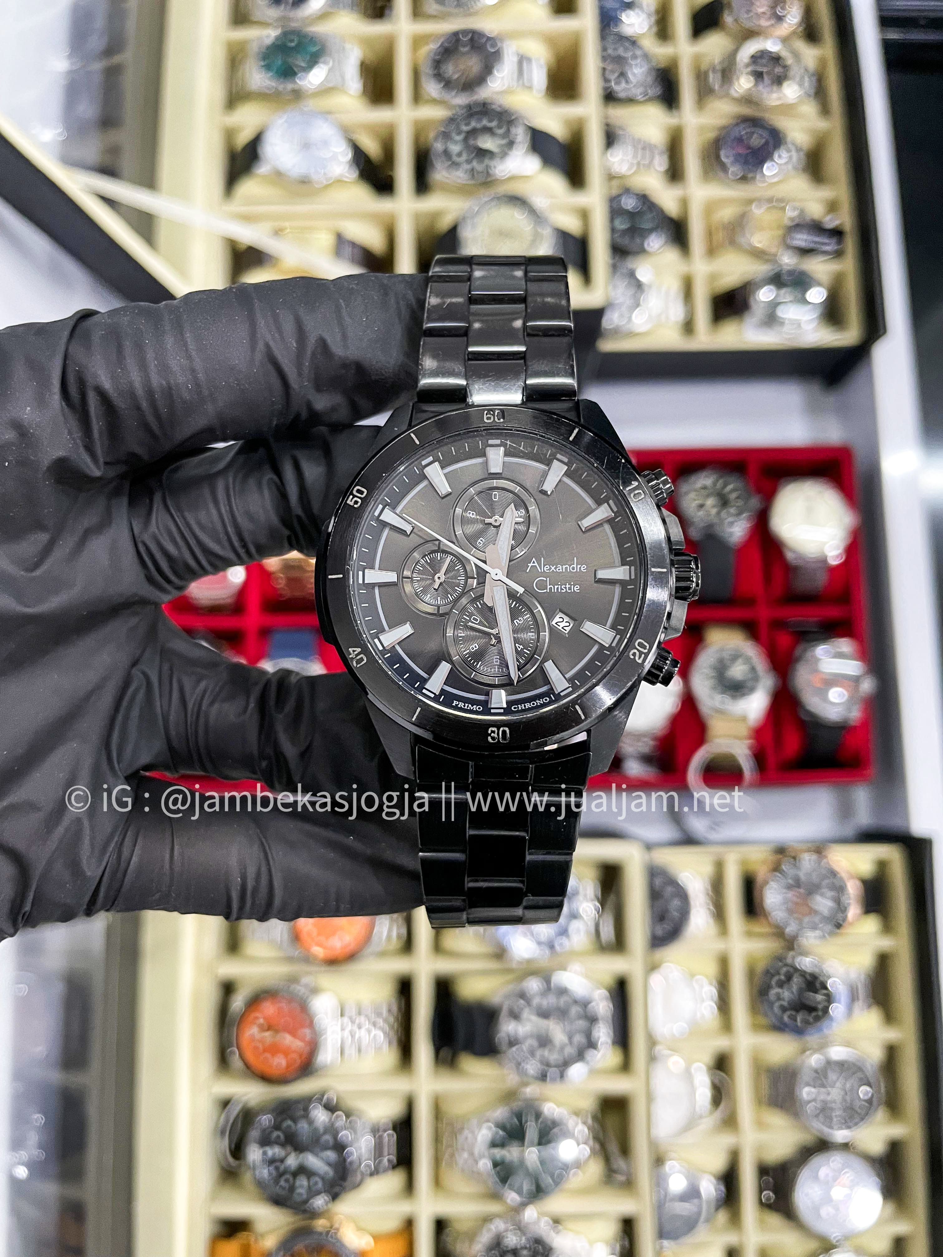 (SKU 443) Alexandre Christie Chronograph AC 6668 MC BIPBARG Men Black Dial Black Stainless Steel Strap