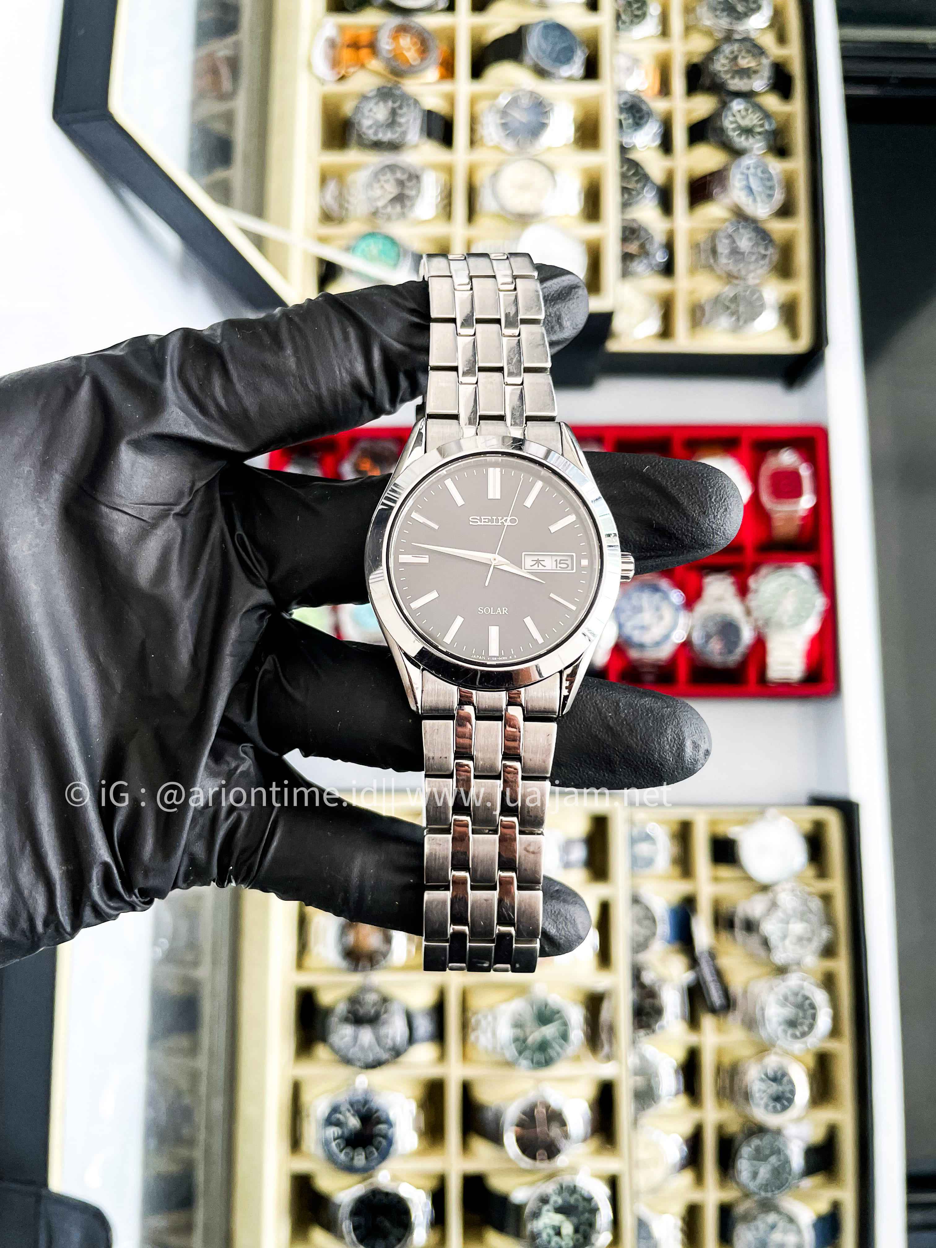 (SKU 509) Seiko Selection SBPX083 Sapphire Crystal Stainless Steel Solar Watch Black Dial