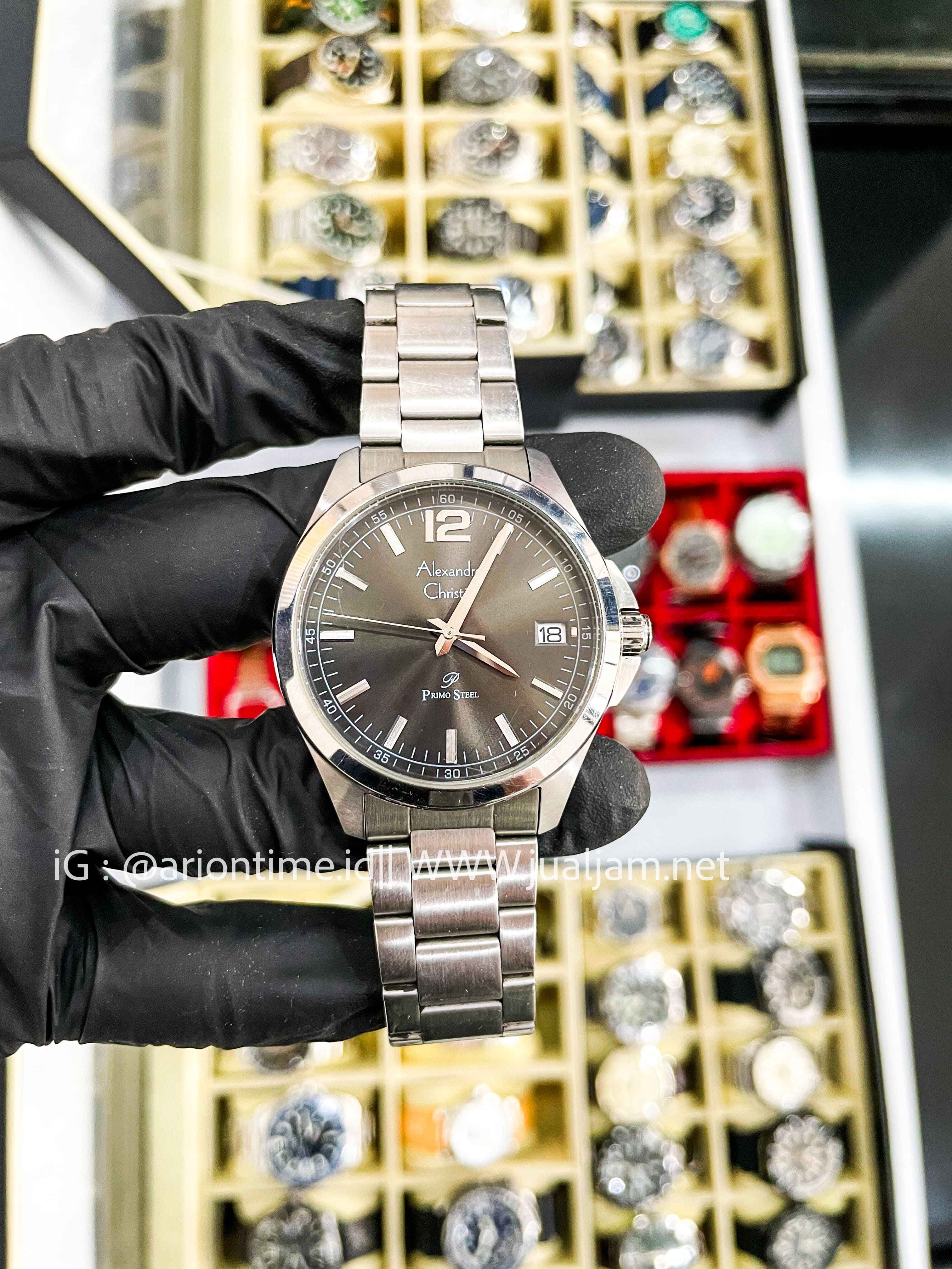 (SKU 523) Alexandre Christie Primo Steel AC 1031 watch in silver stainless steel White Black dial
