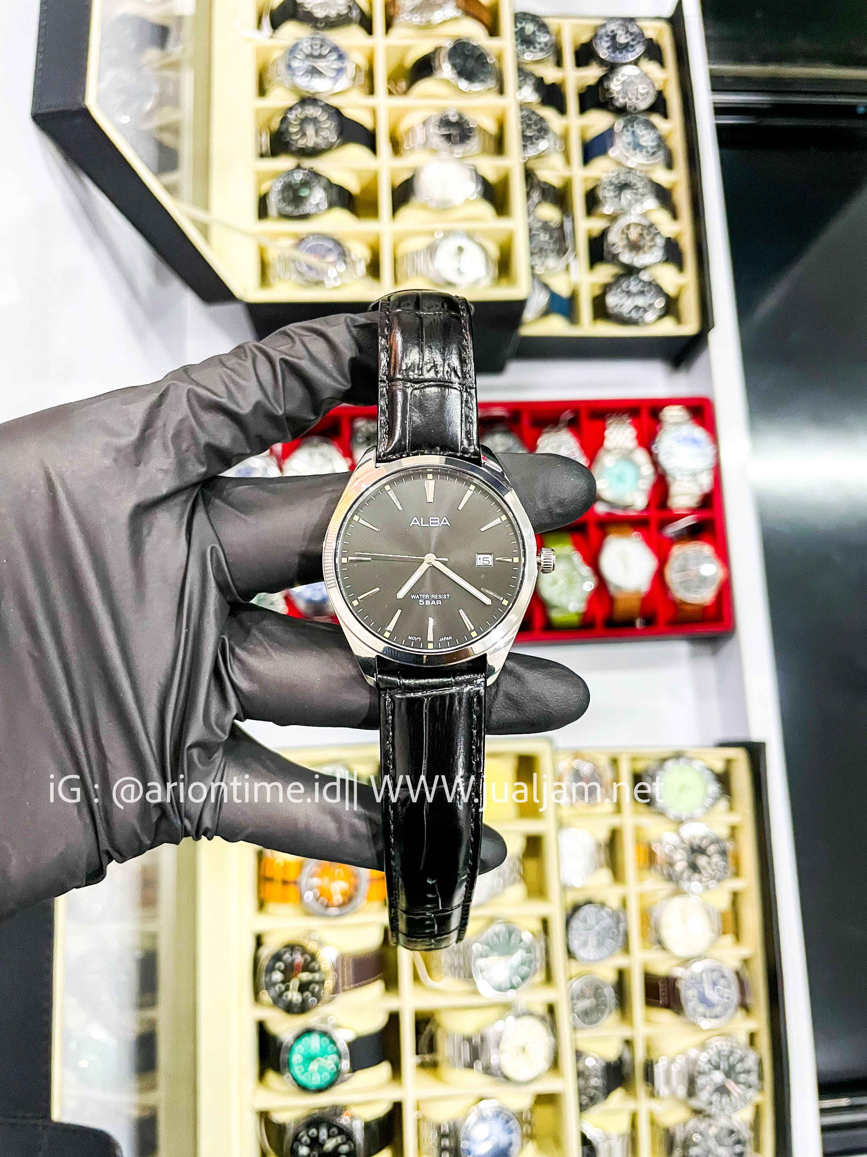(SKU 538)Alba AS9R05X1 Men Black Dial Lather Black Quartz LIKE NEW  GARANSI RESMI JUNI 2027