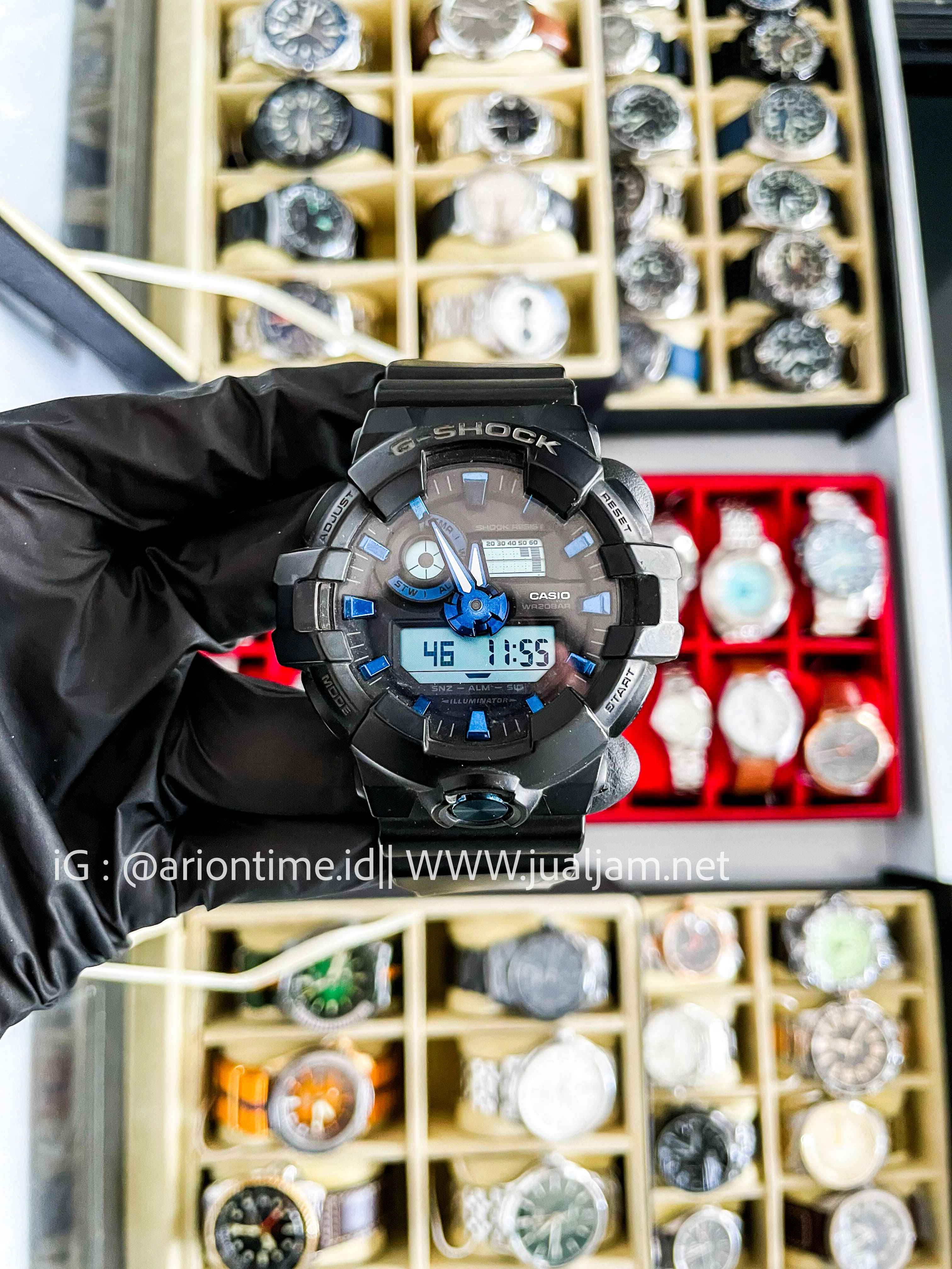 (SKU 539) Casio G-Shock GA-710B-1A2 Men Blue Digital Analog Dial Black Resin Band (JDM)