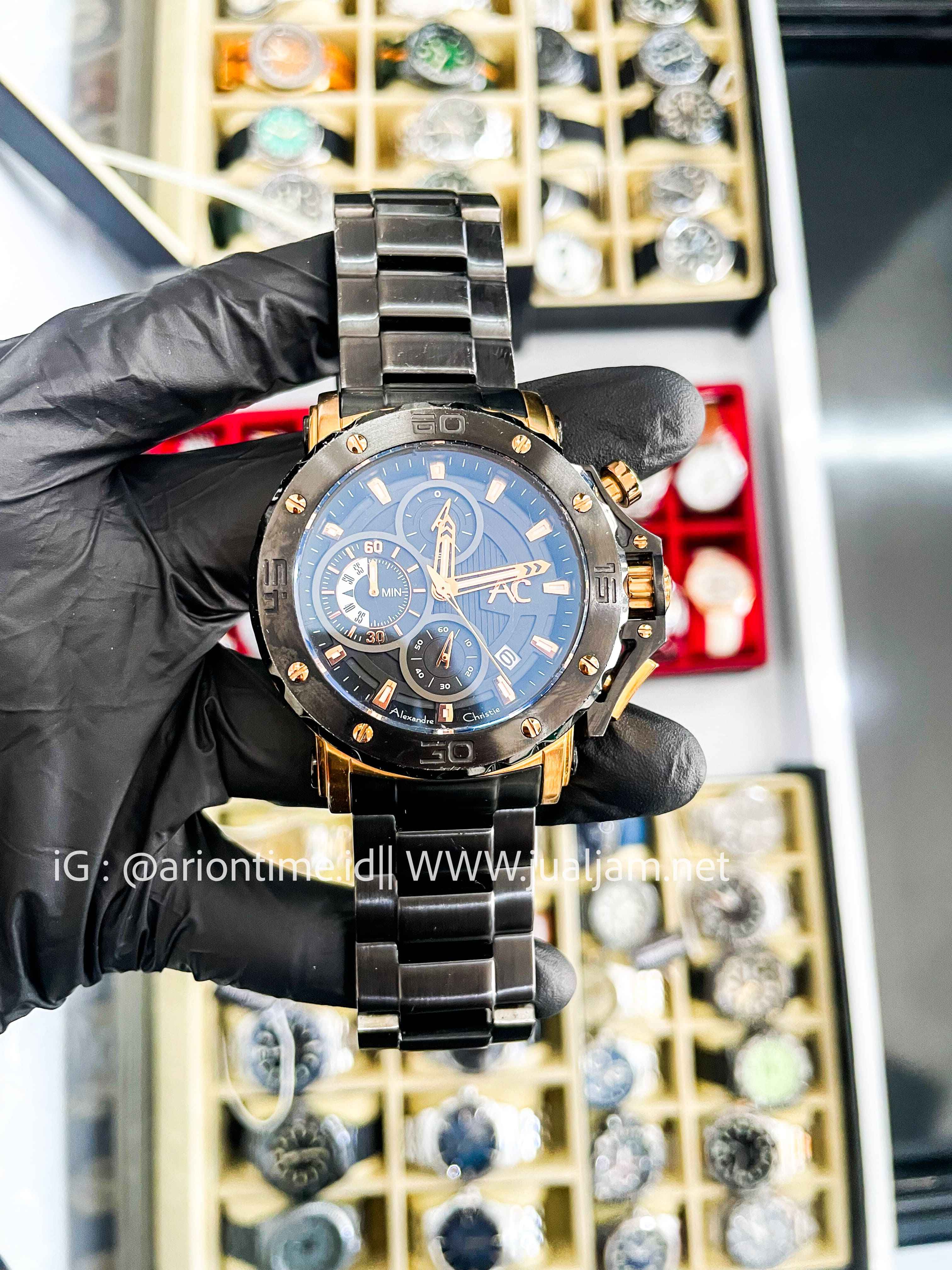 (SKU 553) Alexandre Christie AC 9205 BC BBRBA Men Black Dial Black Stainless Steel Strap