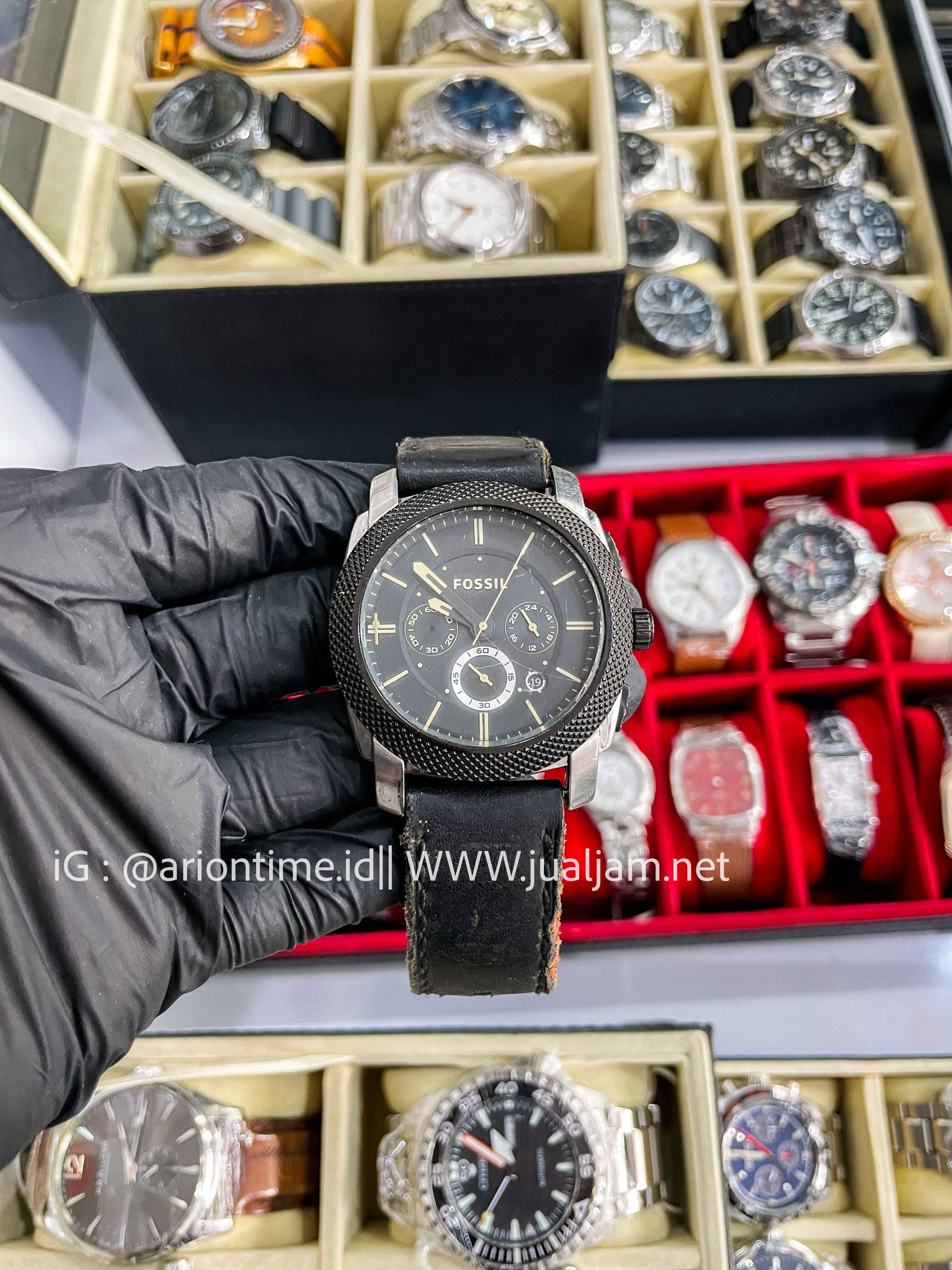 Fossil FS4731 Machine Chronograph Original Black Dial Leather Strap (TITIP JUAL)