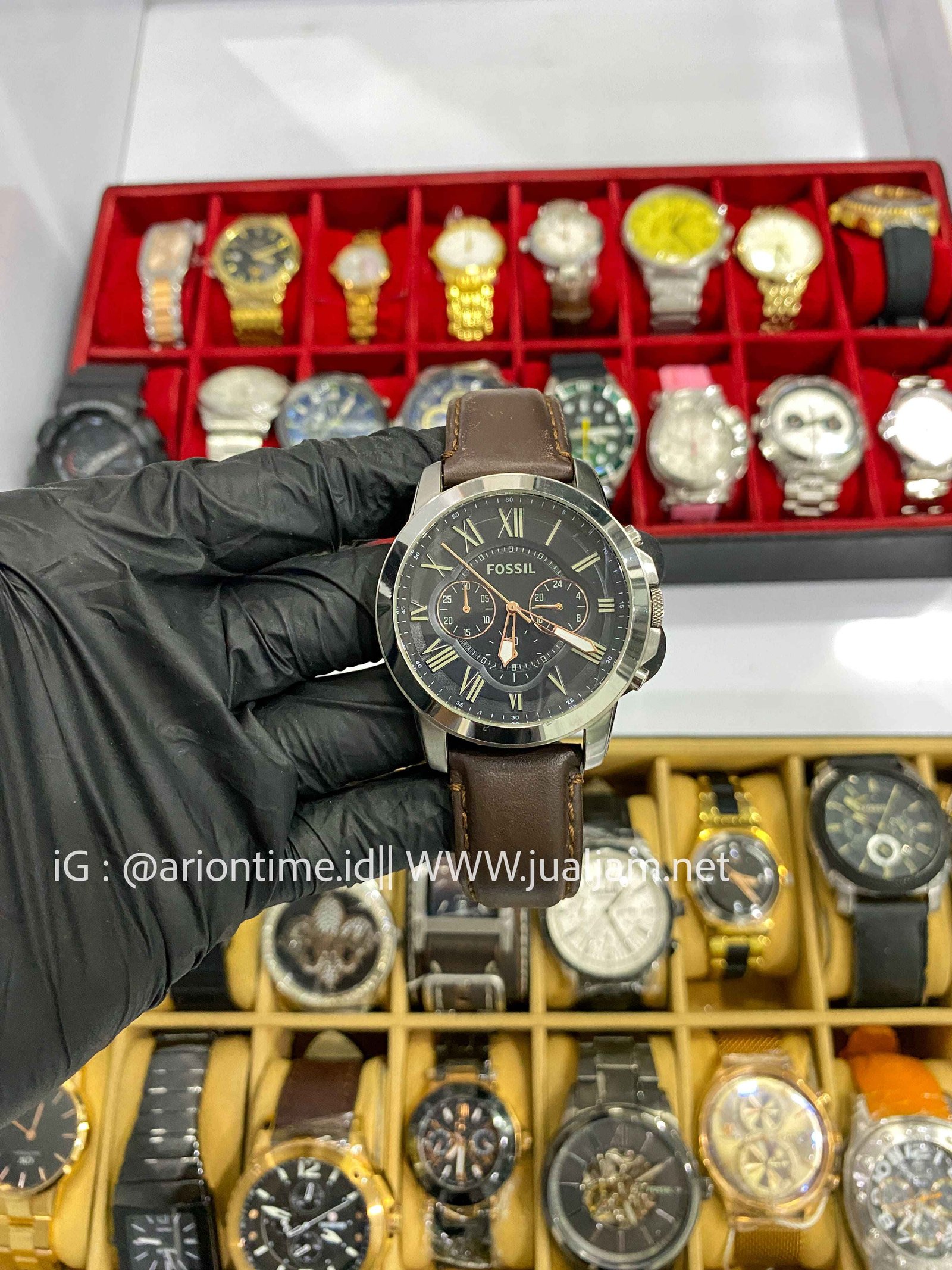Fossil Grant FS4813 Chronograph Black Dial Brown Leather Strap (TITIP JUAL)