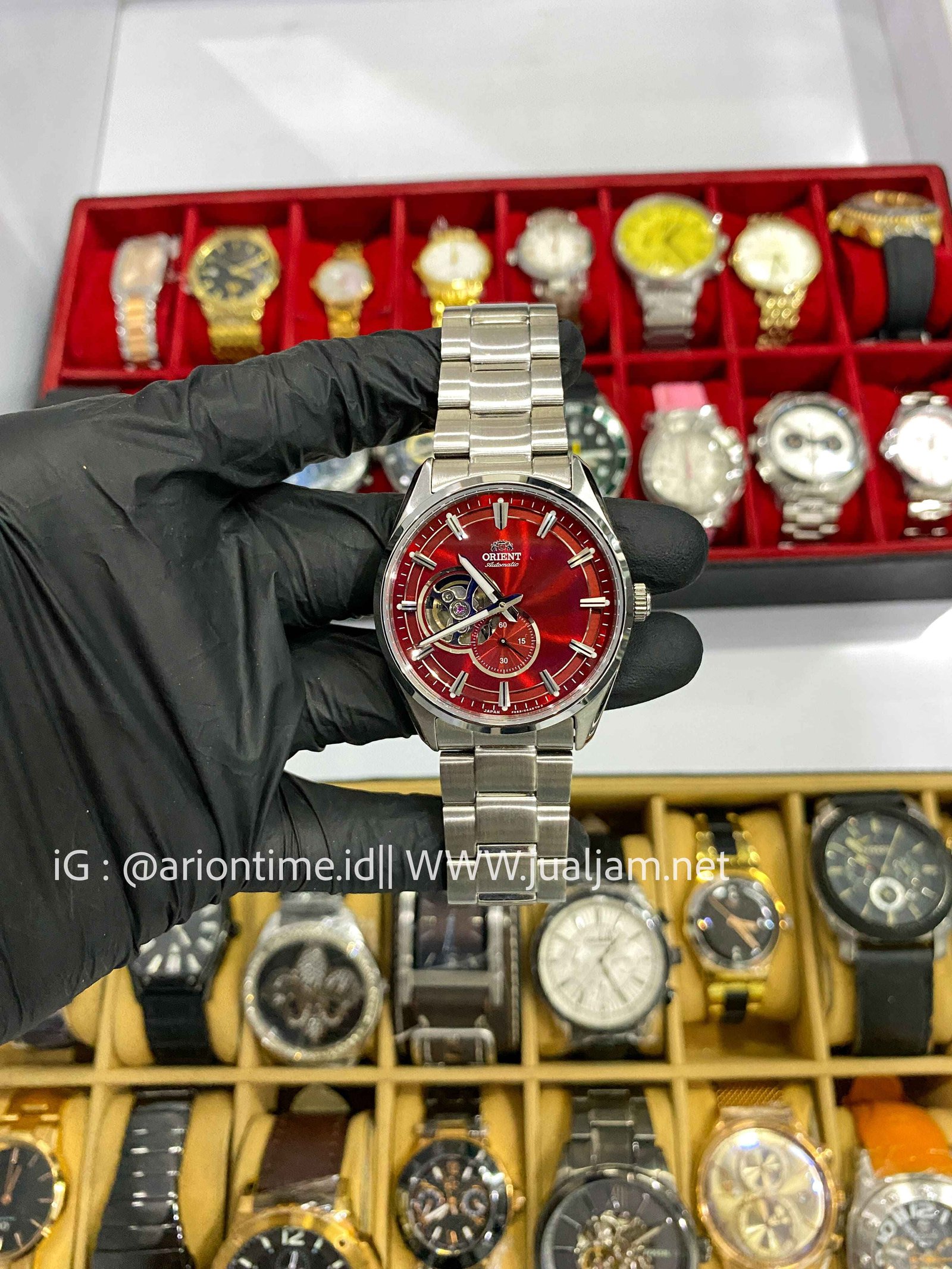 Orient Contemporary RA-AR0010R Semi Skeleton Series Red Dial Stainless Steel Strap (TITIP JUAL)