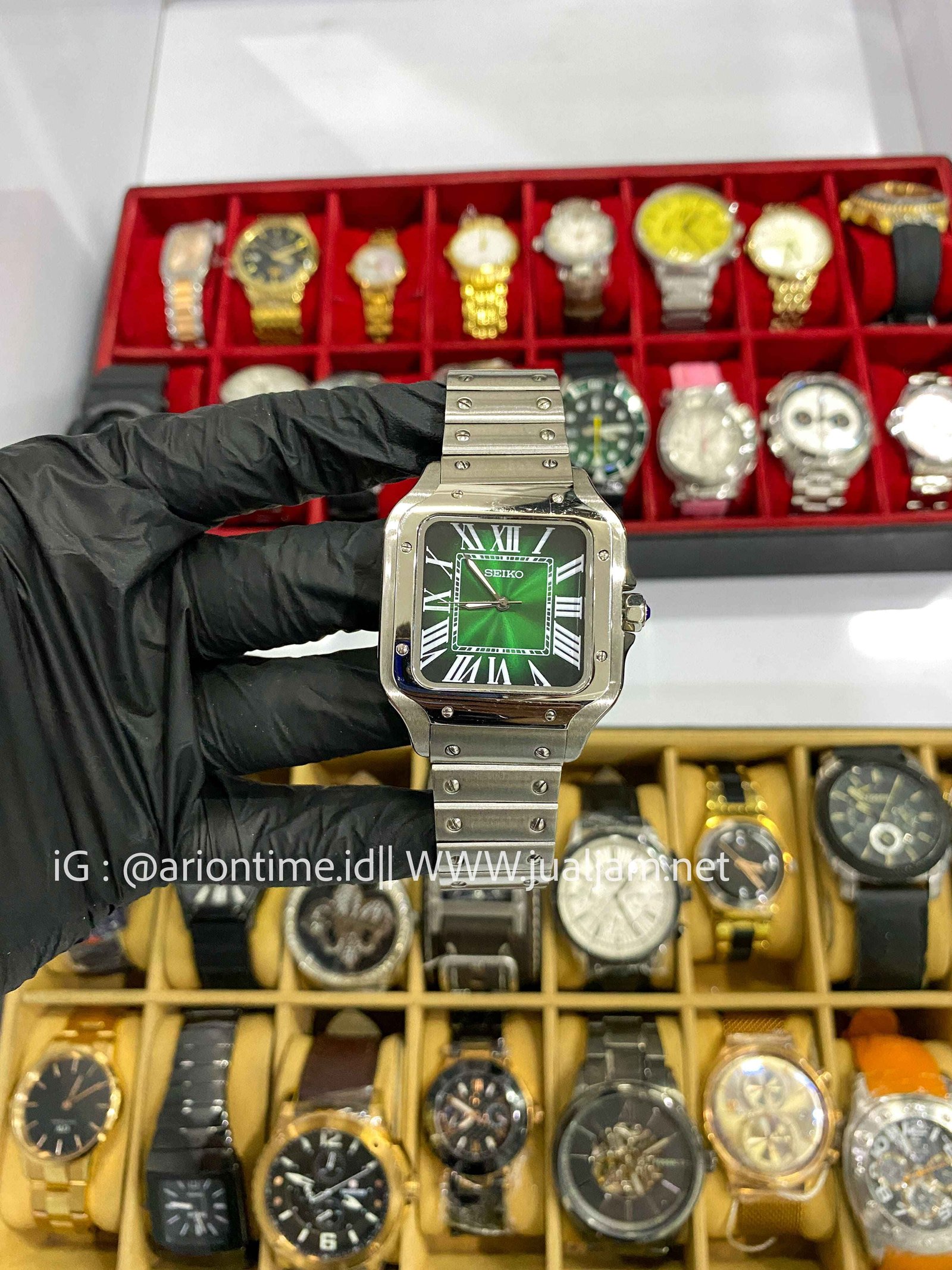 Seiko Mod Santos L Green Dial Automatic Watch Stainless Steel Strap (TITIP JUAL)