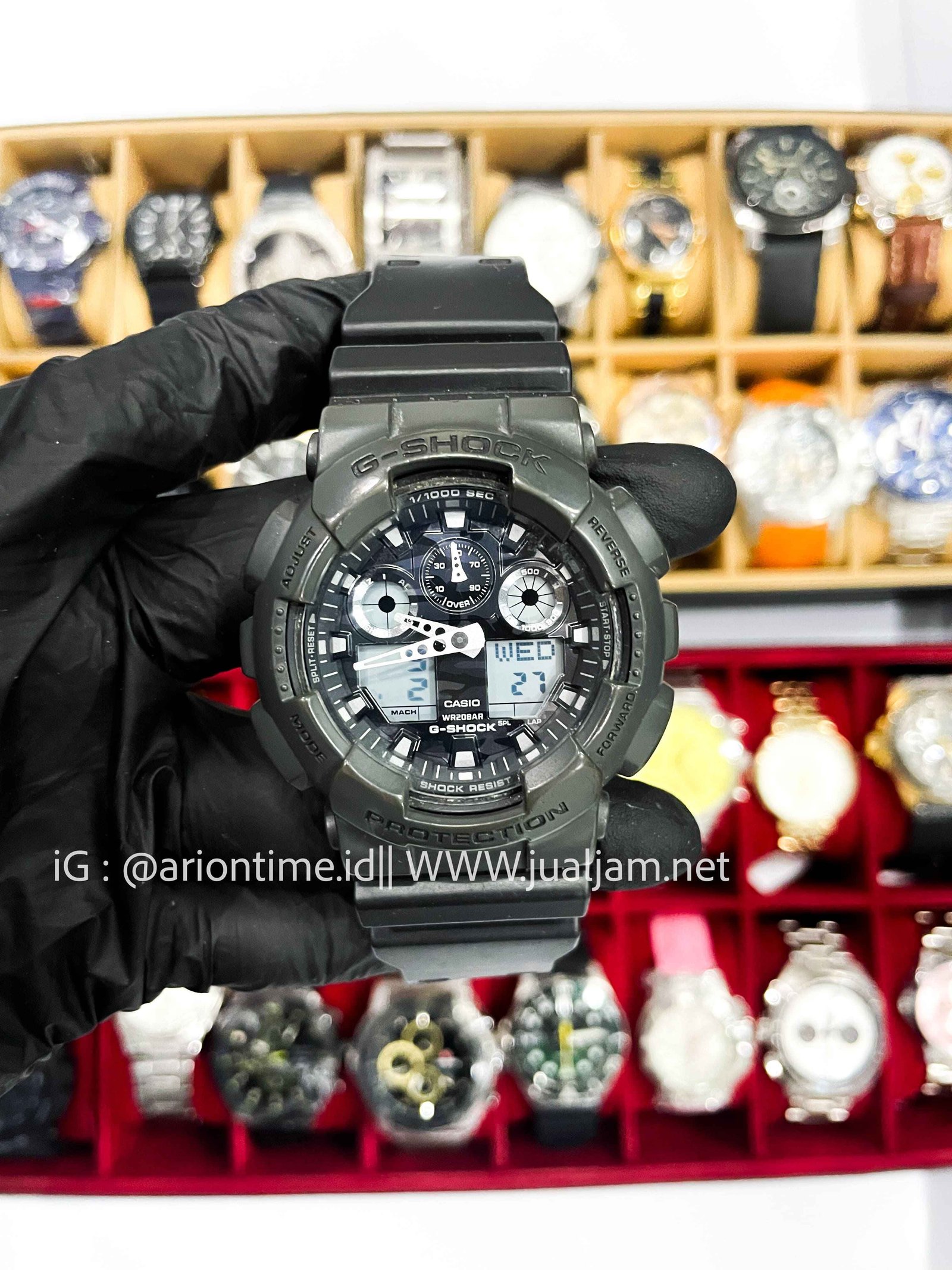 (SKU 598) Casio G-Shock GA-100CF-1ADR G-Classic Camouflage Digital Analog Dial Black Resin Band