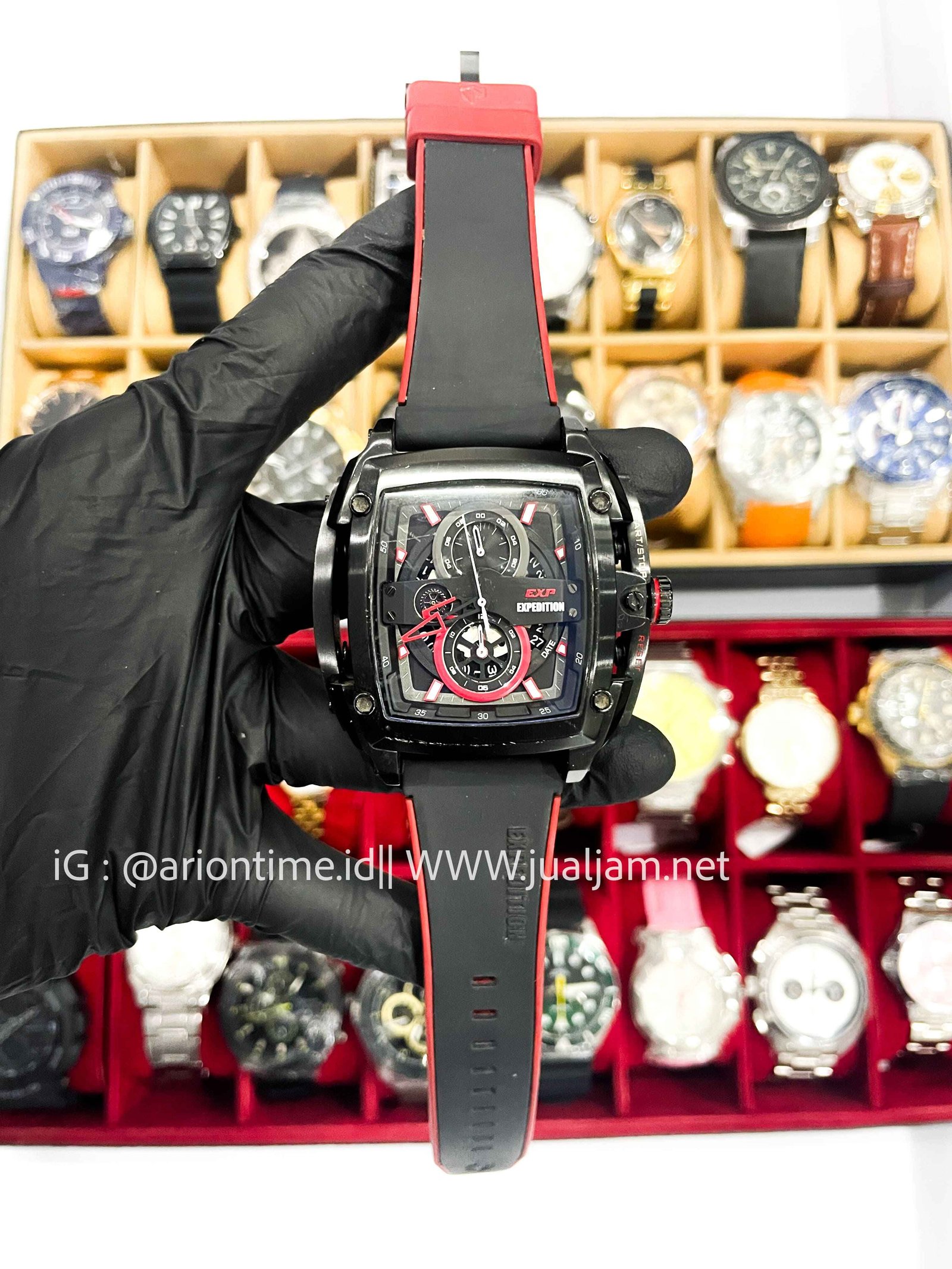 (SKU 599) Expedition Chronograph E 3008 MC BIPBARE Men Black Dial Black Rubber Strap