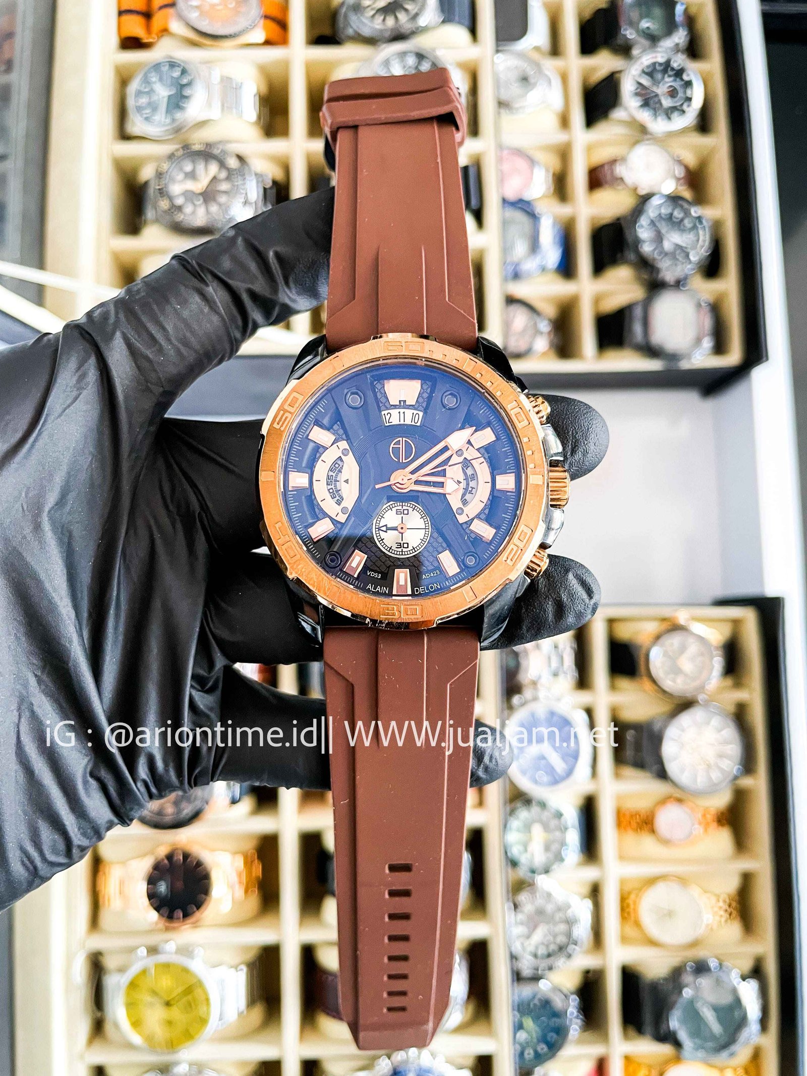 Alain Delon AD423 Black Dial Brown Silicon Strap (TITIP JUAL)