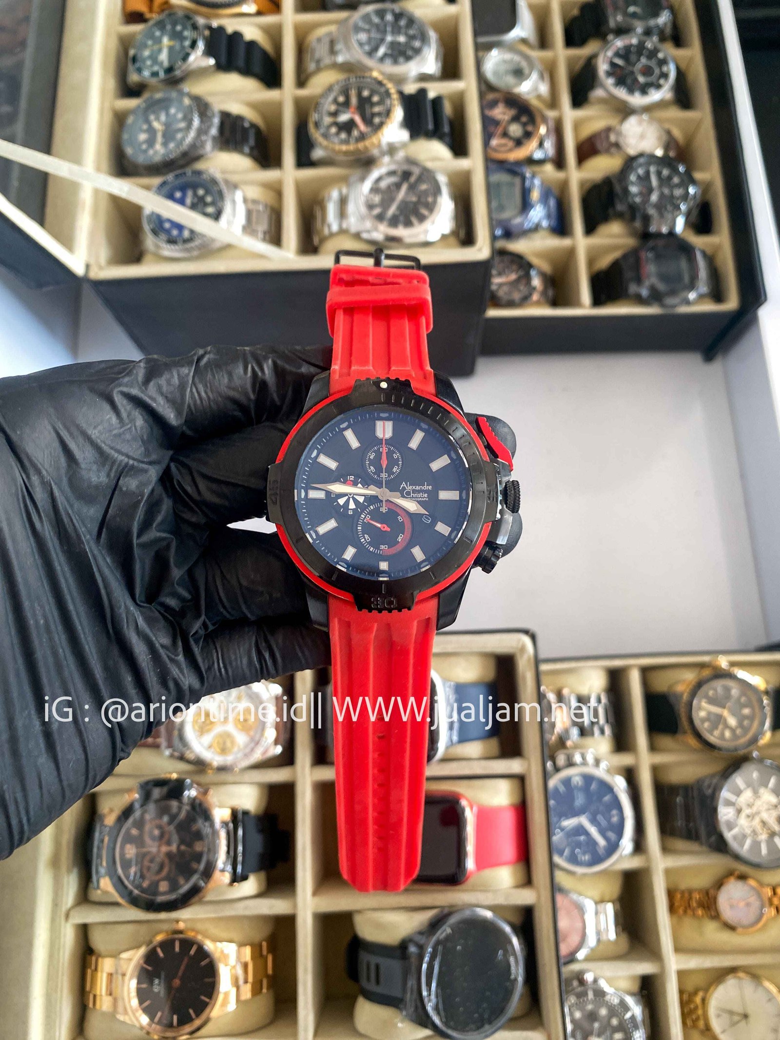 Alexandre Christie 6327 MC Men Black Dial Red Rubber Strap (TITIP JUAL)