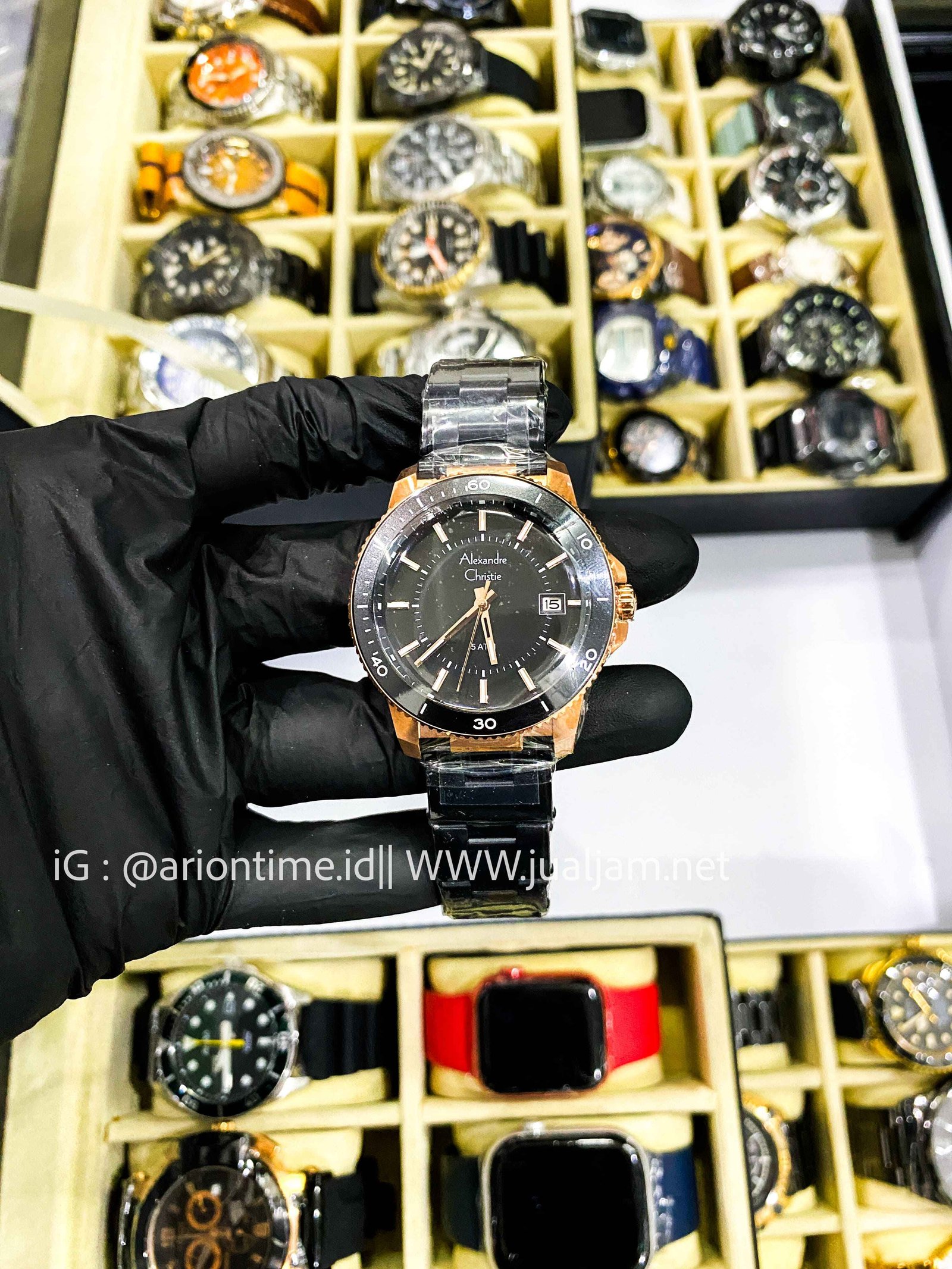 (SKU 613) Alexandre Christie AC 6141 MD LBRBA Men Black Dial Black Stainless Steel GARANSI RESMI APRIL 2027 LIKE NEW