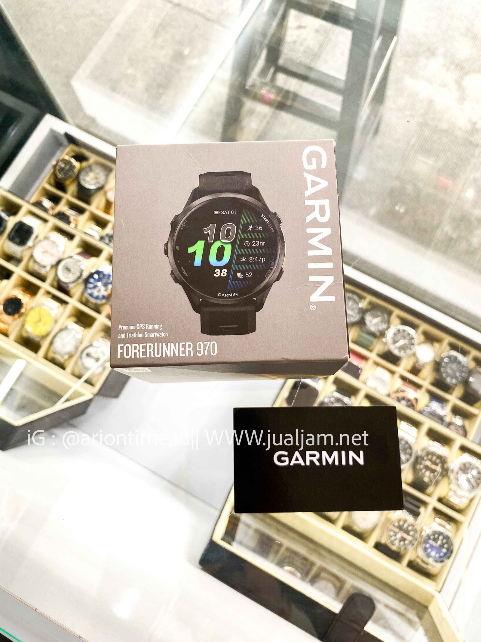 (SKU 614) Garmin Forerunner 970 010-02969-60 Smartwatch Titanium Dial Black Silicone Strap NEW SEGEL